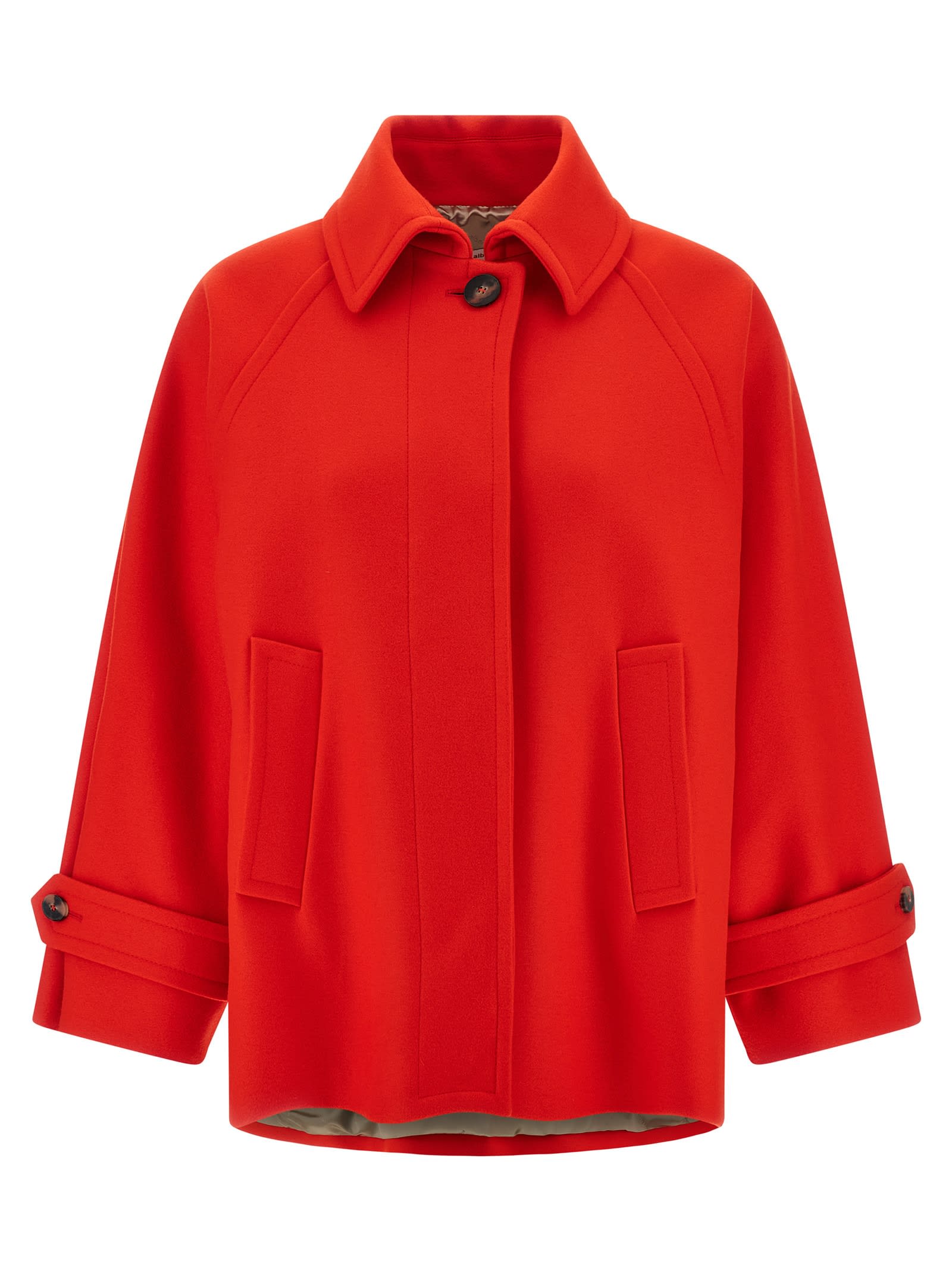 Alberto Biani Collared Neck Coat With Buttoned Cuffs And Front Pockets In Red