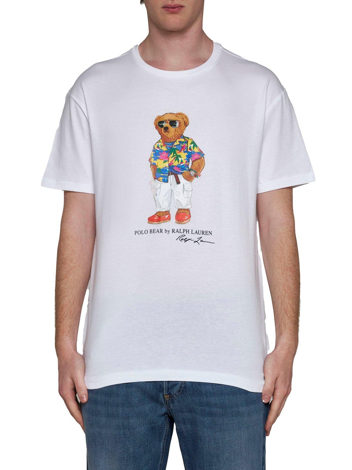 Shop Ralph Lauren Polo Bear Printed Crewneck T-shirt In Sp24 White Beach
