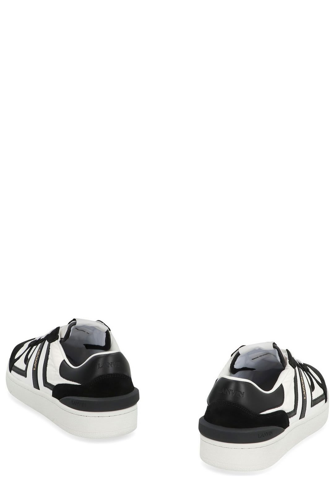 Shop Lanvin Logo Printed Lace-up Sneakers In Optic White Black