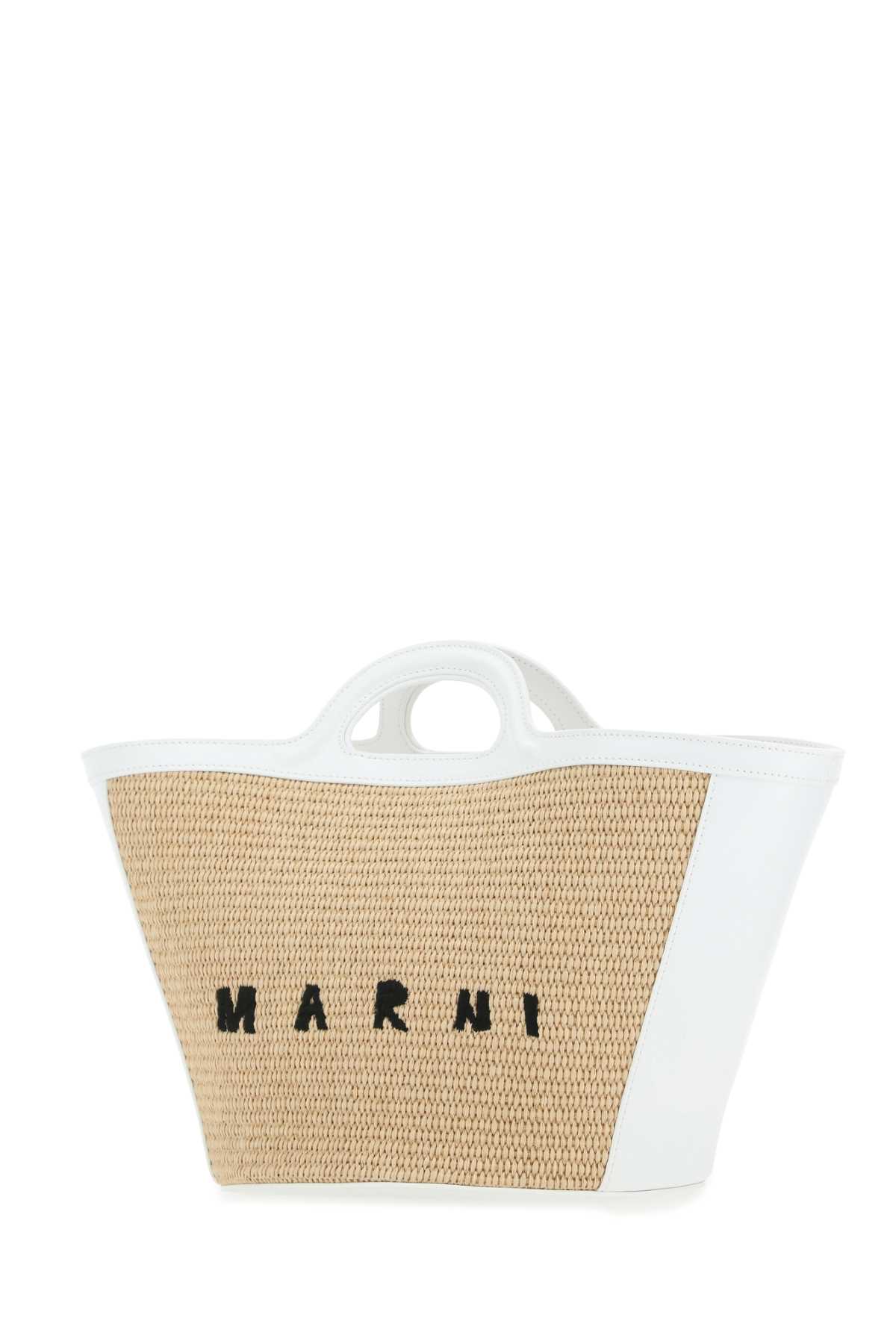 Shop Marni Two-tone Leather And Raffia Small Tropicalia Summer Handbag In Z0t01