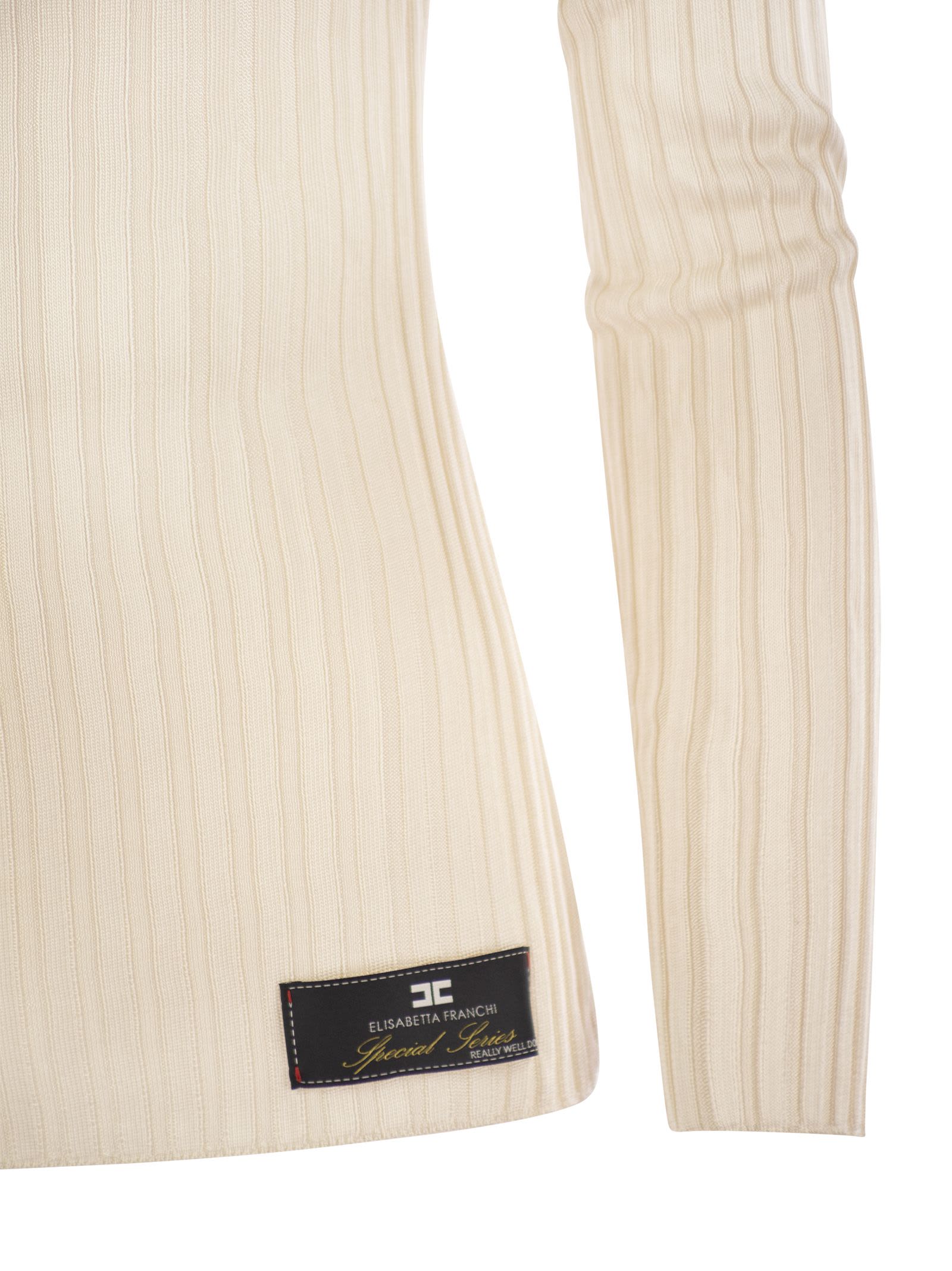 Shop Elisabetta Franchi Shiny Viscose Ribbed Jersey In Milk