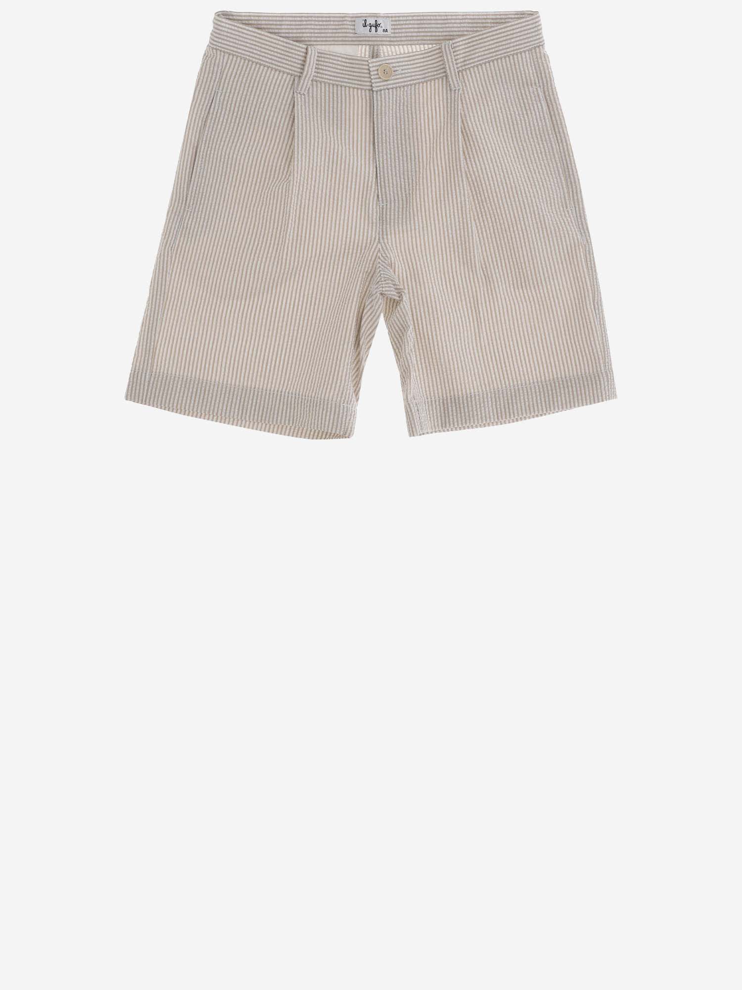 Shop Il Gufo Cotton Short Pants With Striped Pattern In Beige