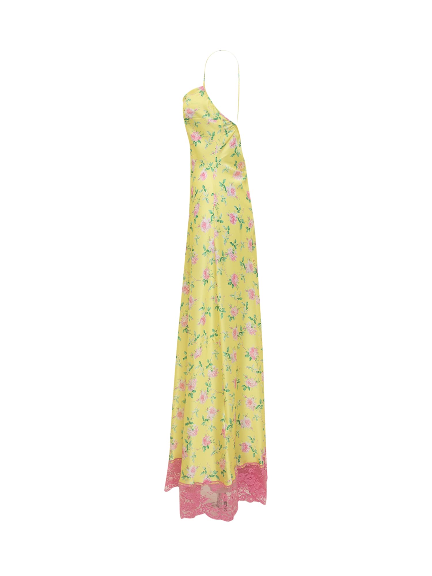 Shop Msgm Floral Long Dress In Yellow