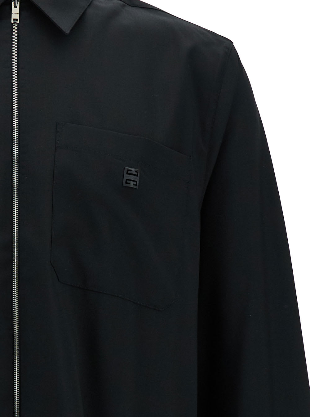 Shop Givenchy Black Shirt With Zip Closure And 4g Logo In Wool Man
