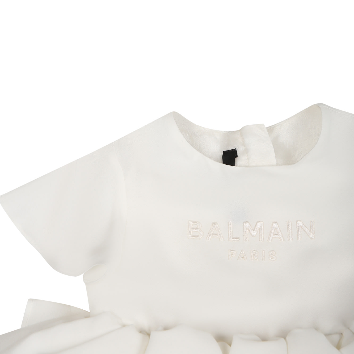 Shop Balmain Elegant White Dress For Baby Girl With Logo In Ivory