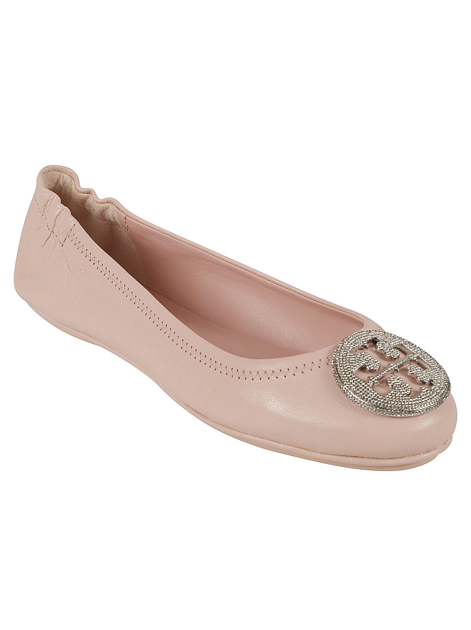 Shop Tory Burch Minnie Travel Ballerinas In Shell Pink/silver