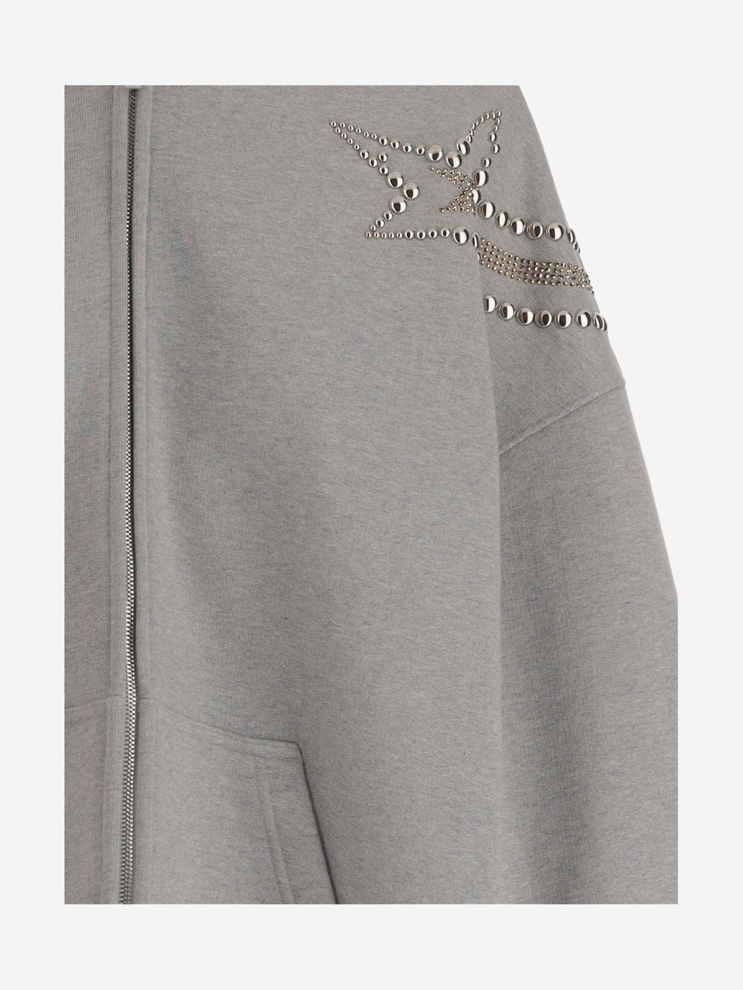 We11 Done Cotton Sweatshirt With Rhinestones And Studs In Gray