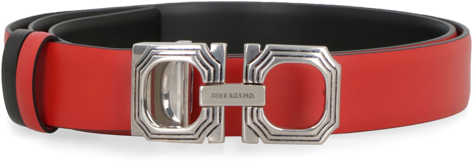 Shop Ferragamo Gancini Reversible Leather Belt In Red