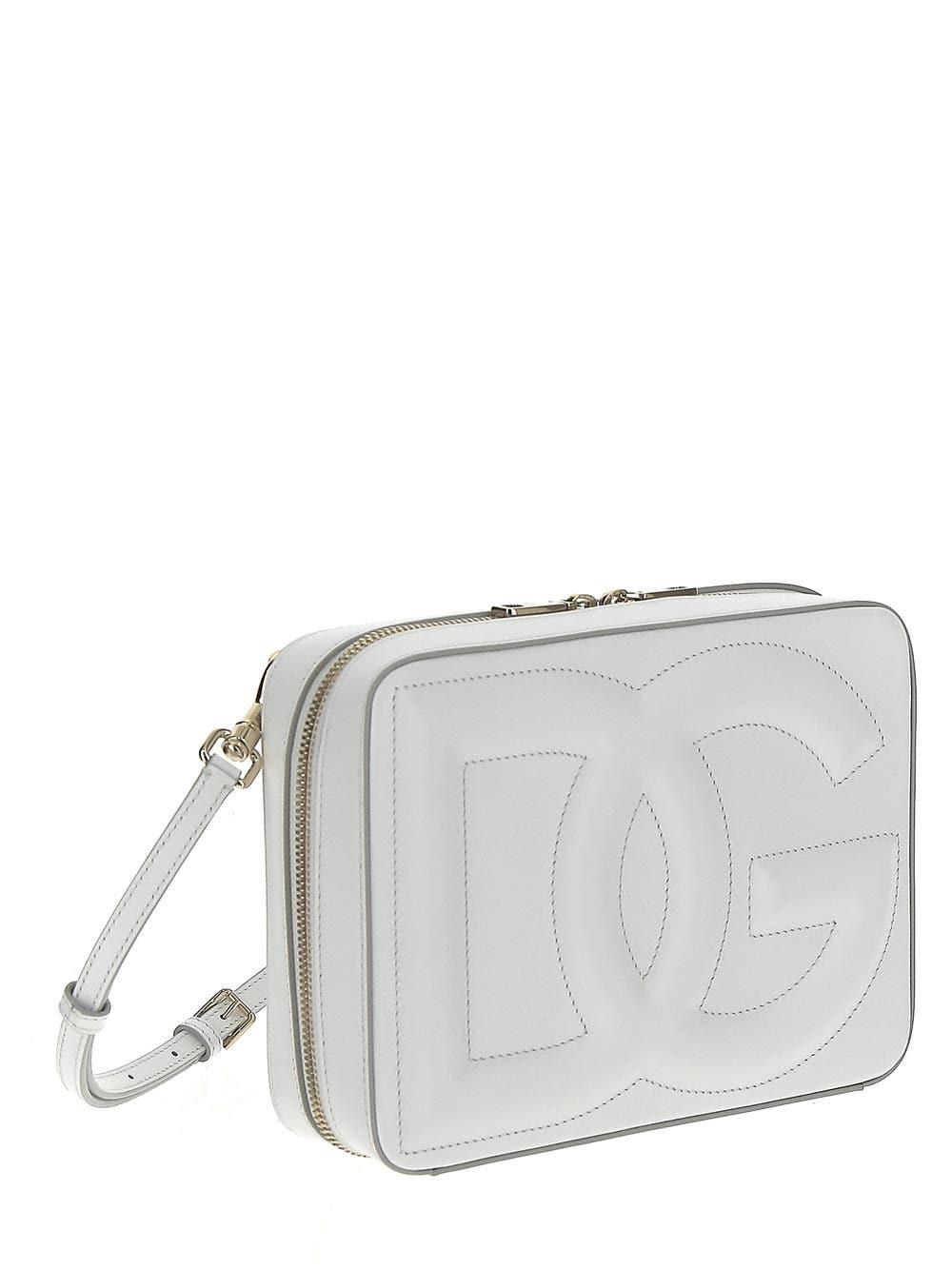 Dolce & Gabbana Medium Calfskin Camera Bag With Logo In White