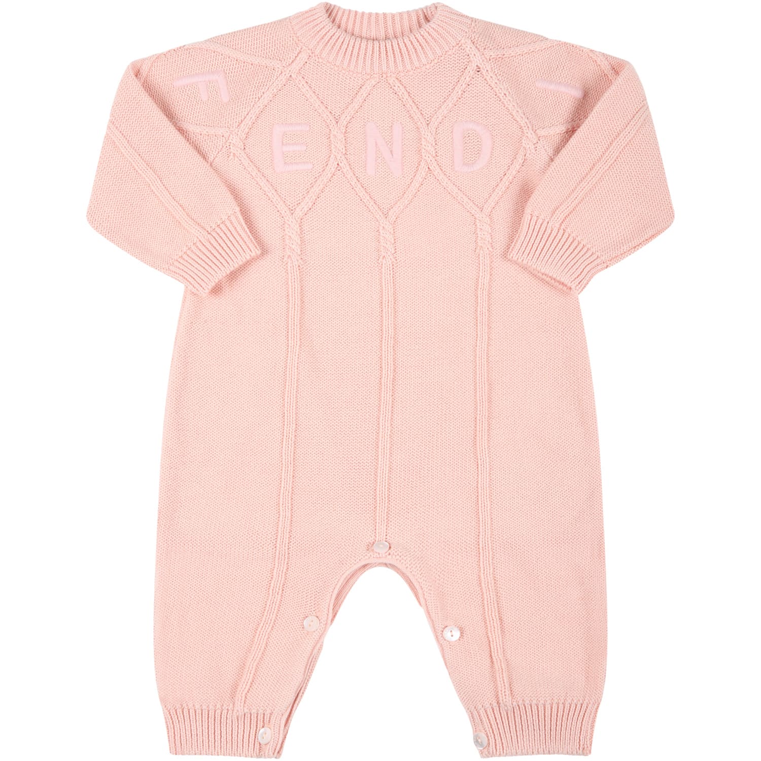 Fendi Pink Babygrow For Baby Girl With Logo