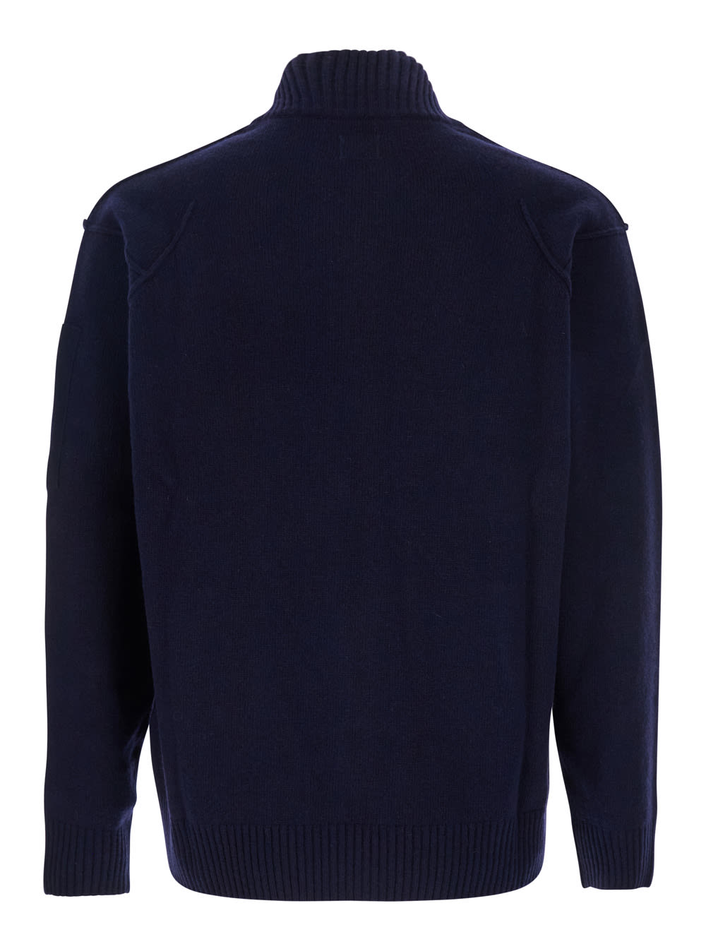 C.p. Company Blue Jacket With High Neck And Logo Plaque On The Sleeve In Wool Blend Man In Blue