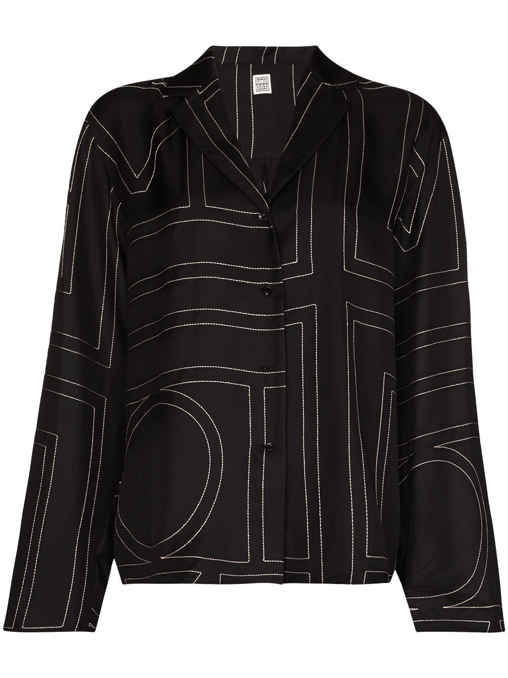 Shop Totême Monogram Silk Pj Top In Black Monogram