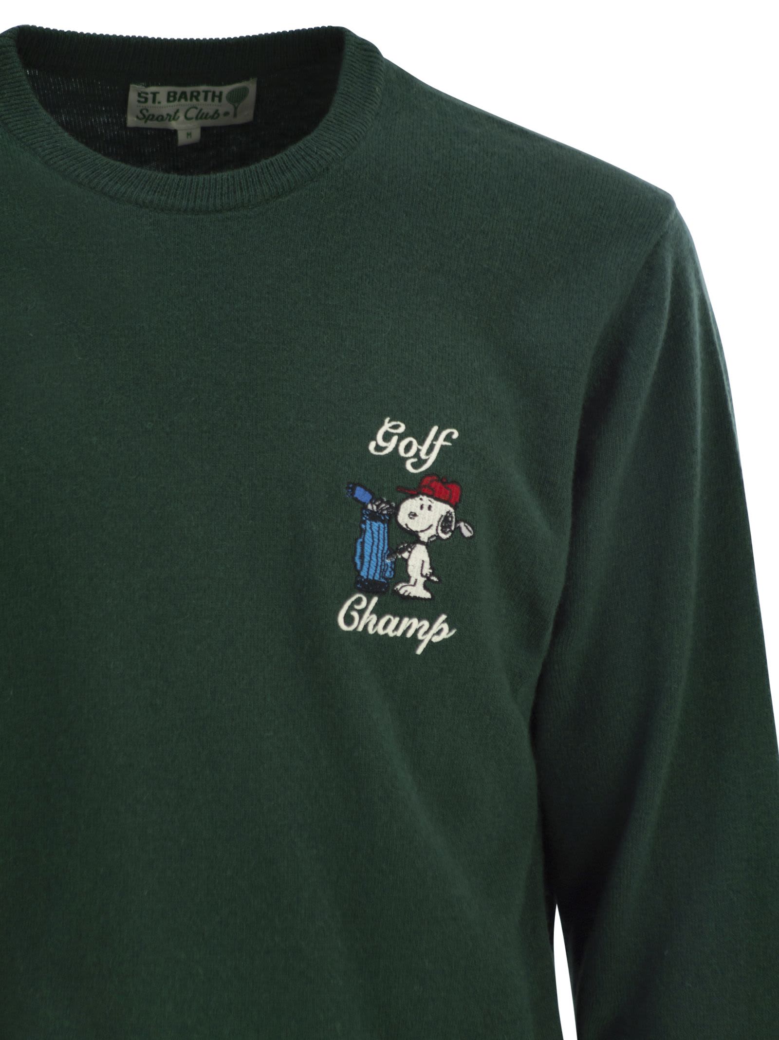 Mc2 Saint Barth Heron - Crew Neck Jumper With Embroidery On The Chest In Green