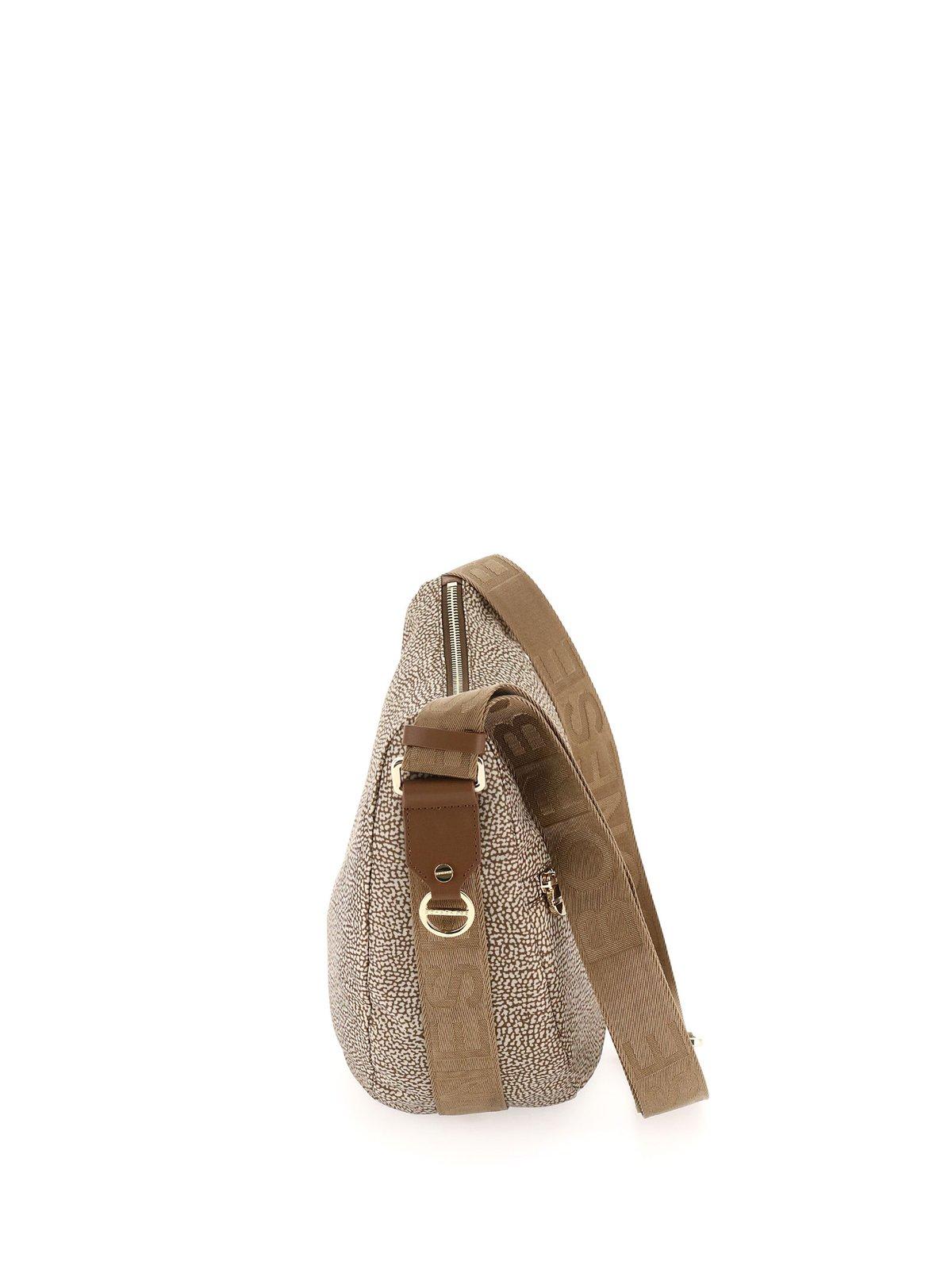Shop Borbonese Zipped Medium Shoulder Bag In Beige/marrone