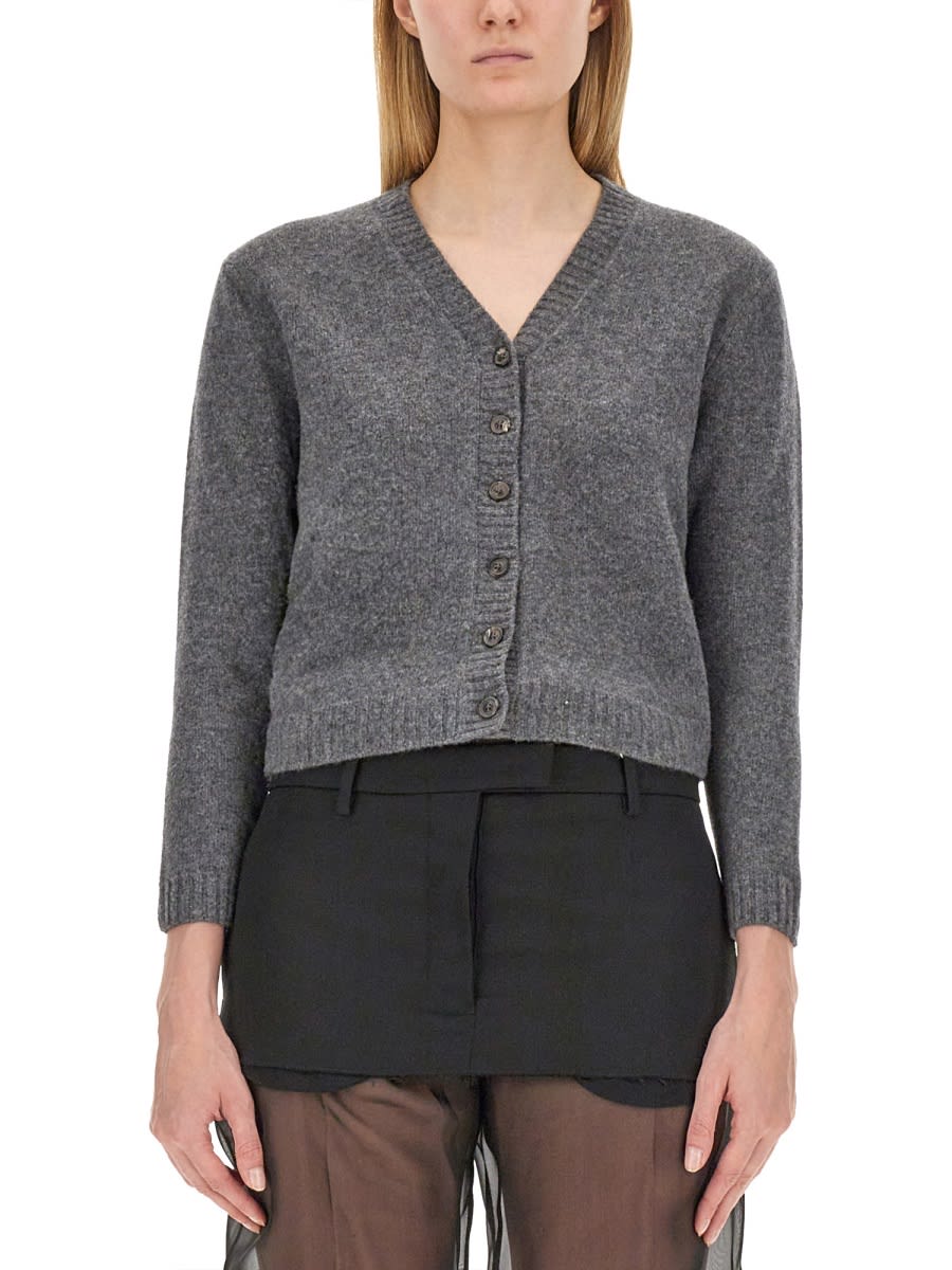 Shop Maison Margiela Wool Cardigan In Grey