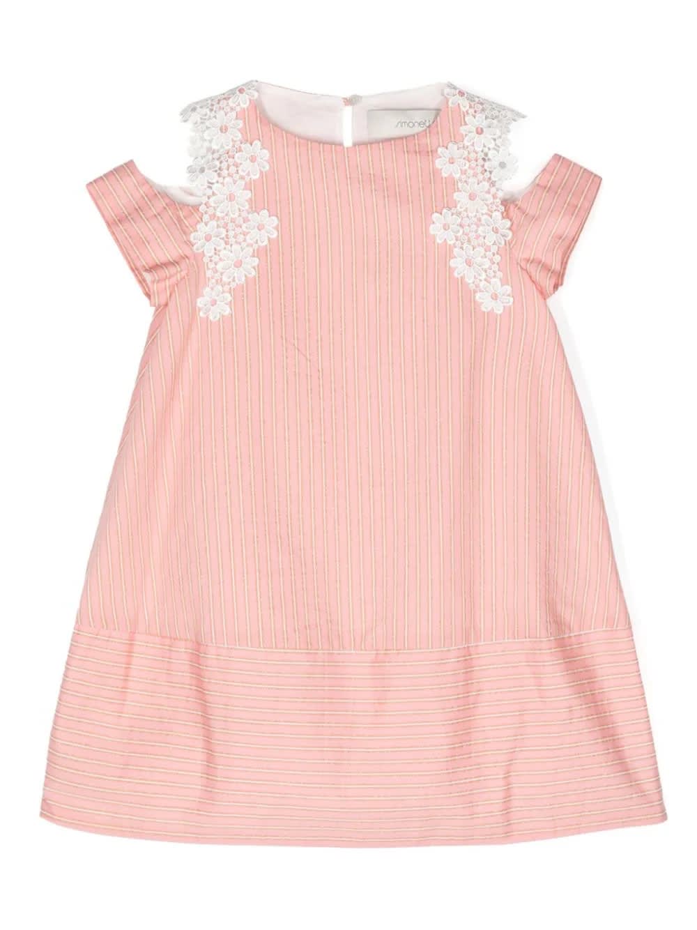 Shop Simonetta Pink Lamé Striped Dress With Lace