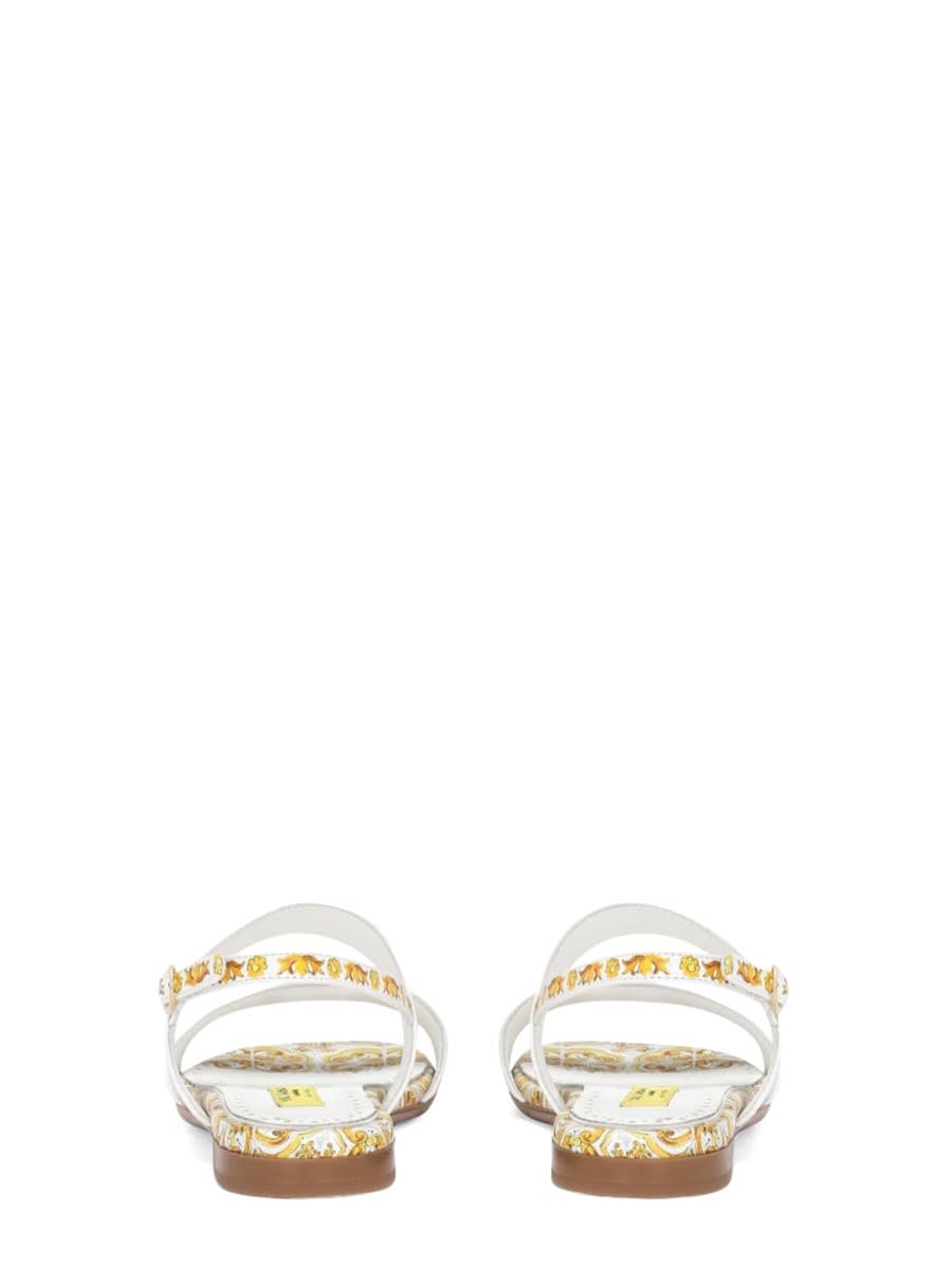 Dolce & Gabbana Printed Leather Sandals In Yellow