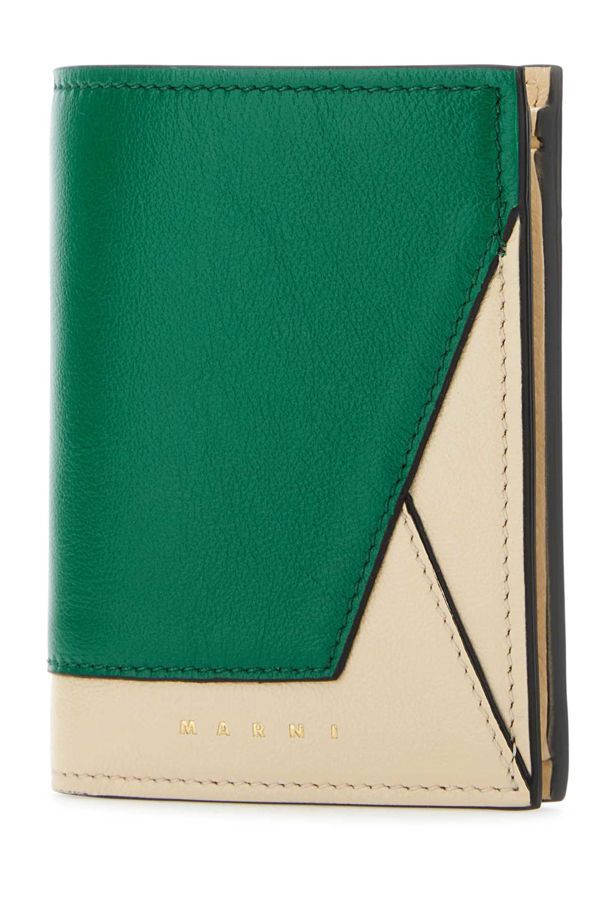 Marni Two-tone Leather Wallet In Agategreenshell