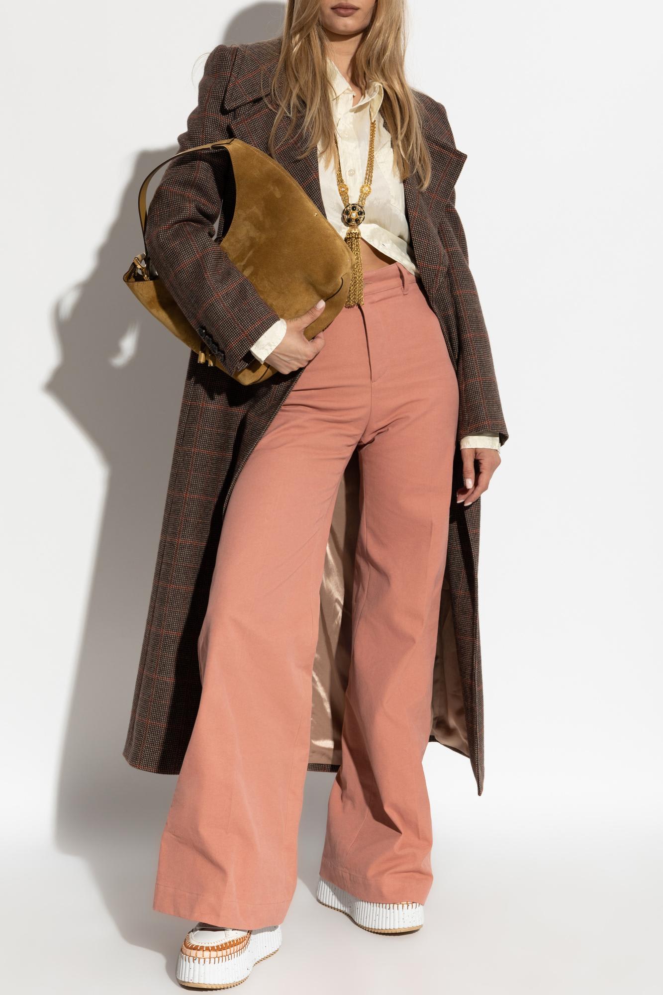 Chloé Double-breasted Coat With A Check Pattern In Brown