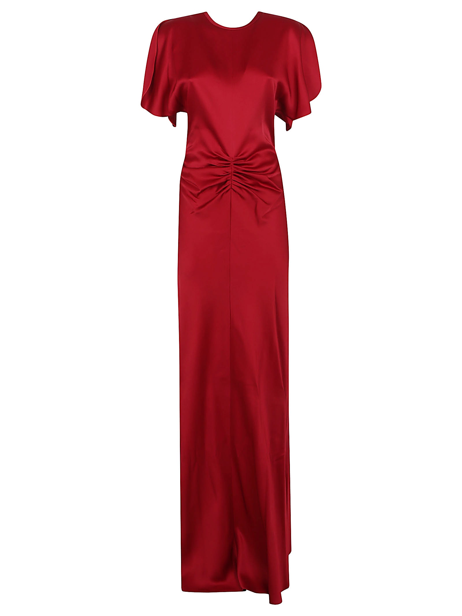 Victoria Beckham Womens Gathered Draped-sleeve Satin Maxi Dress Rose In Red