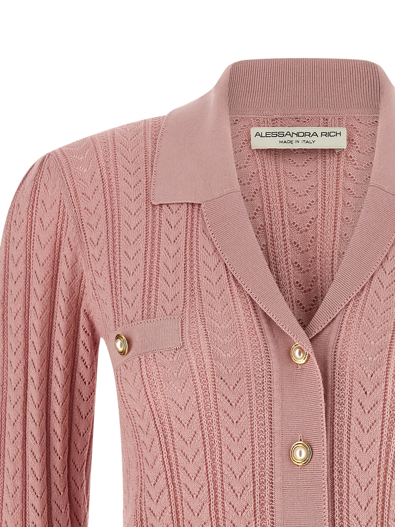 Alessandra Rich Openwork Cashmere Blend Knit Cardigan In Pink