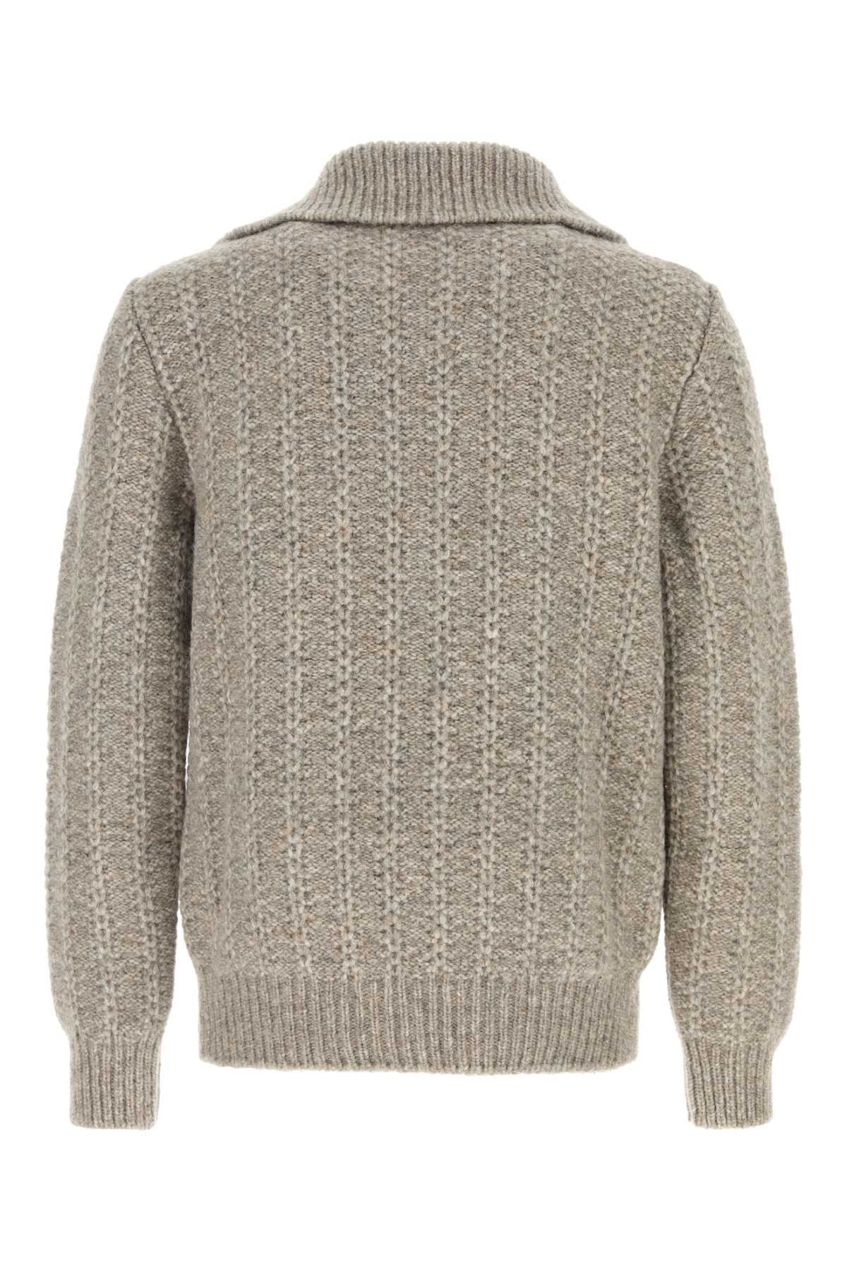 Shop Giorgio Armani Grey Alpaca Blend Cardigan In Beige