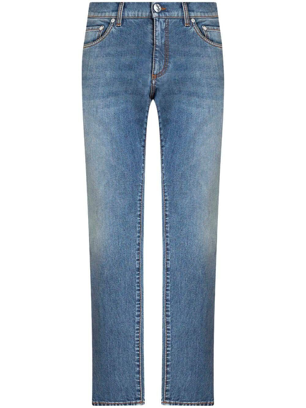 Shop Etro Logo-embroidered Straight-leg Jeans In C