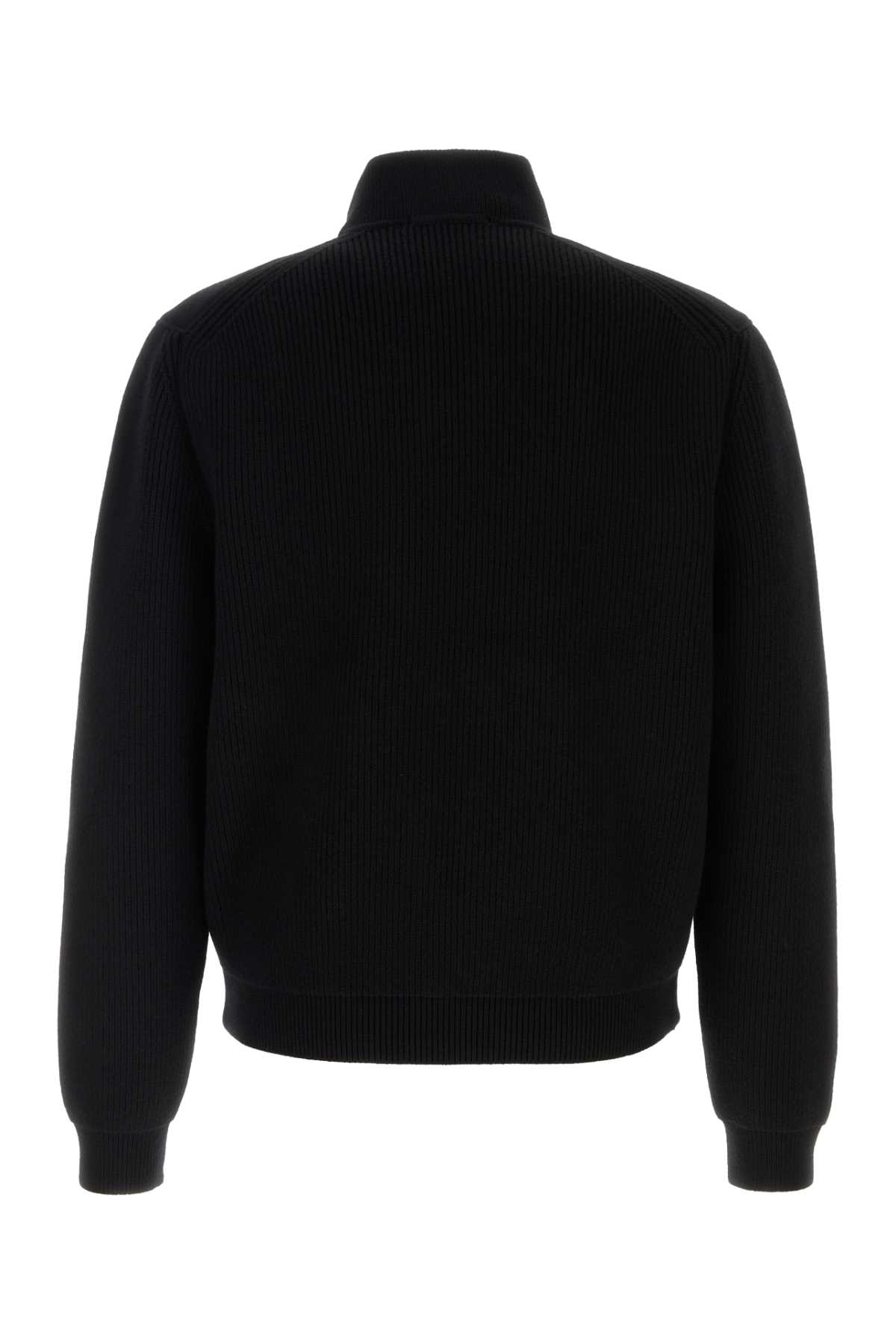 Shop Prada Black Stretch Wool Blend Cardigan In Nero