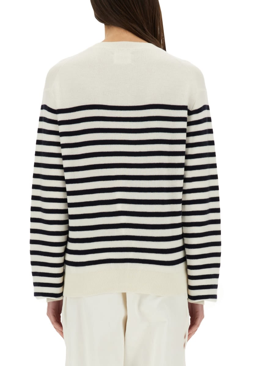 Khaite And Navy Blue Striped Merino Wool Sweater In Multicolour