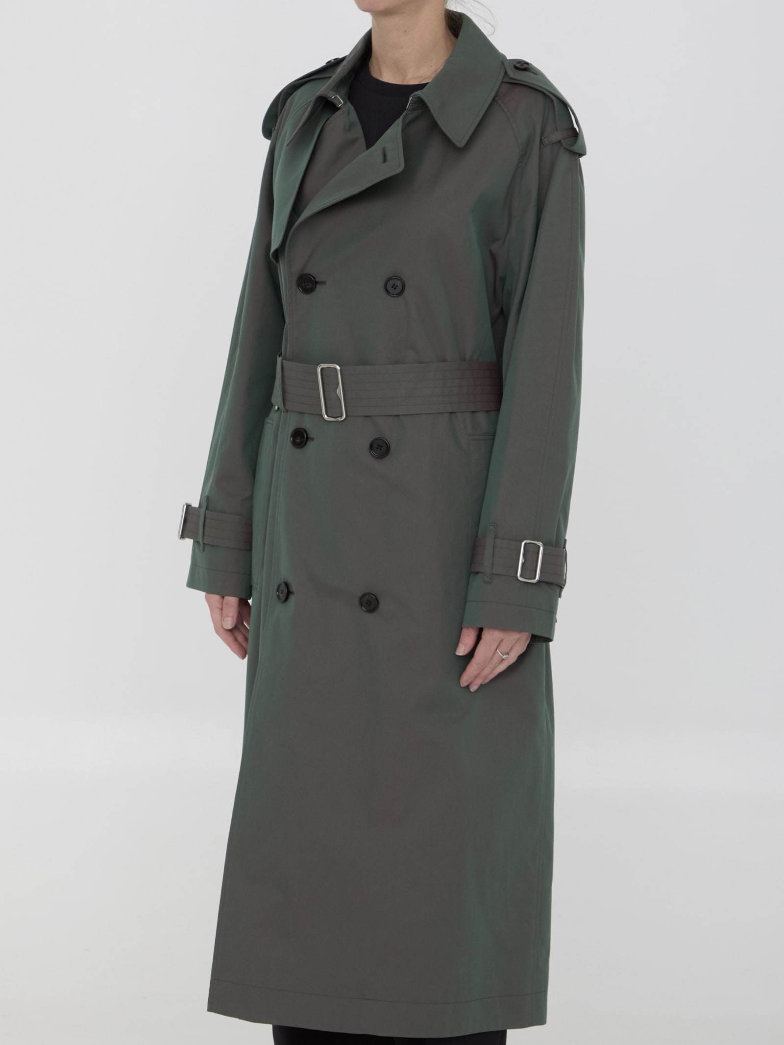 Shop Burberry Cotton Long Trench Coat In Green