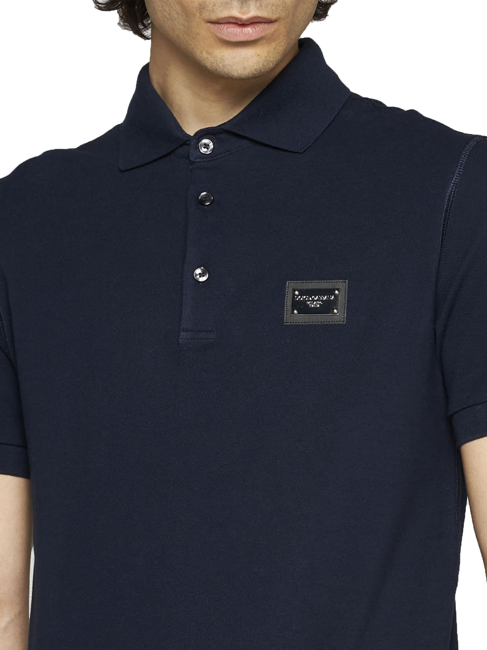 Dolce & Gabbana Cotton Polo Shirt With Buttoned Collar And Ribbed Accents In Blue