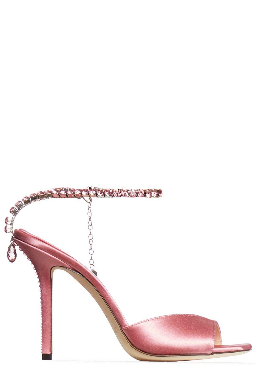 Shop Jimmy Choo Saeda 100 Embellished Heeled Sandals In Pink