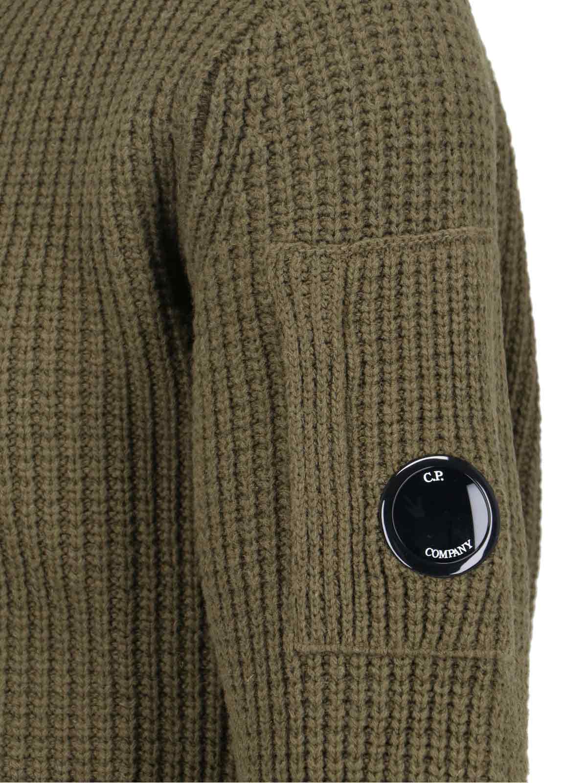 C.p. Company Full-zip Wool Blend High Collar Sweater In Green