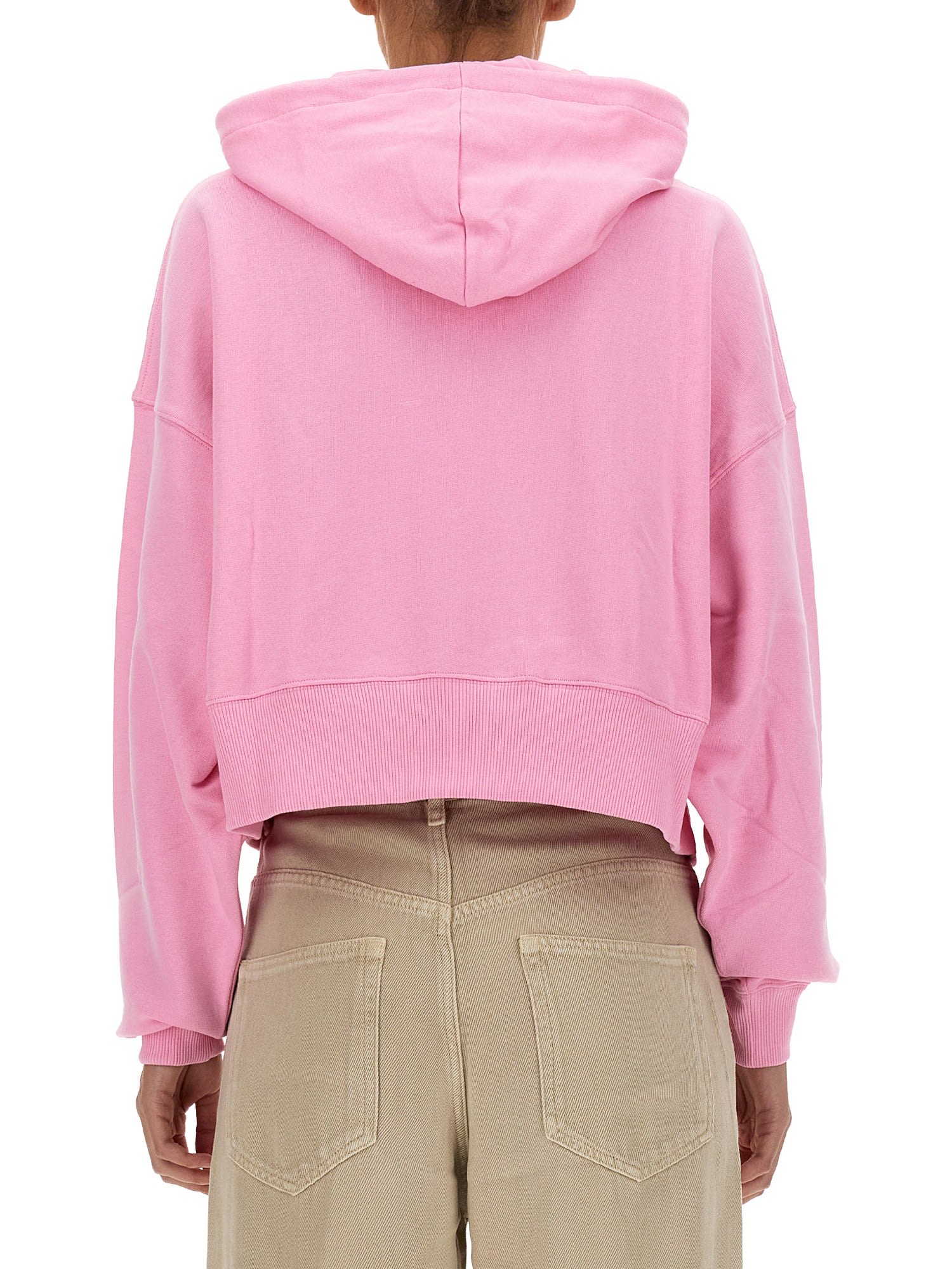 Shop Msgm Logo Cropped Sweatshirt In Pink