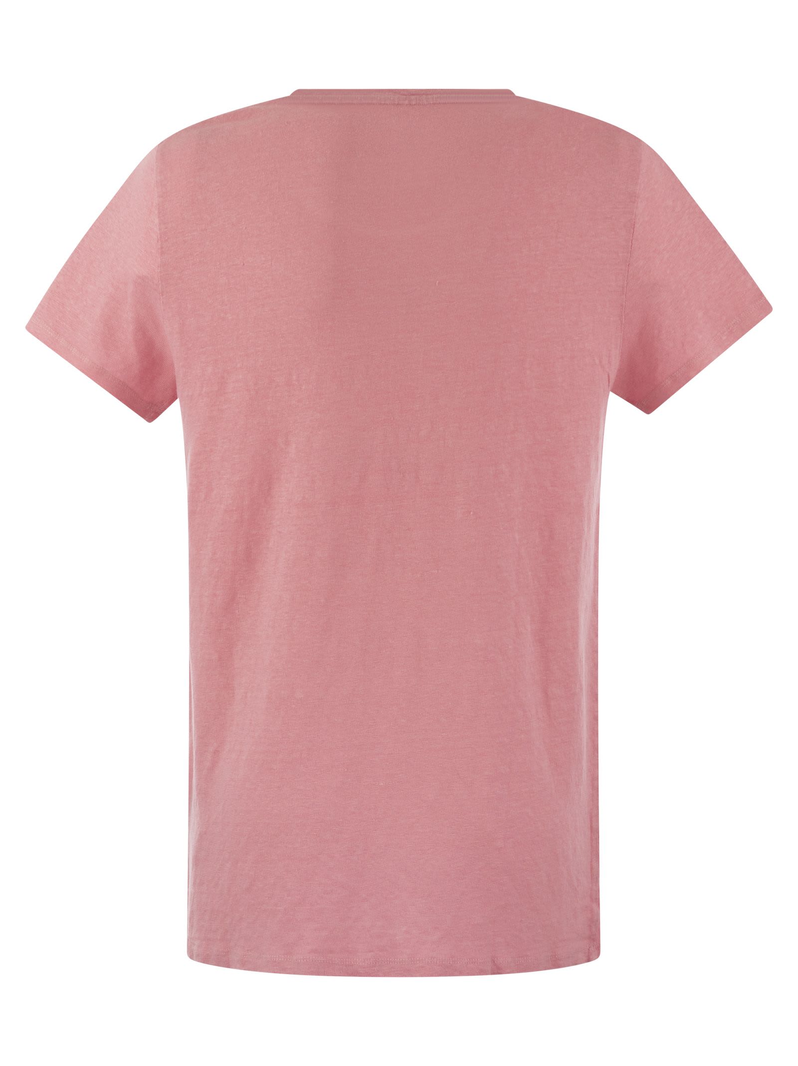 Shop Majestic Crew-neck T-shirt In Linen And Short Sleeve In Pink