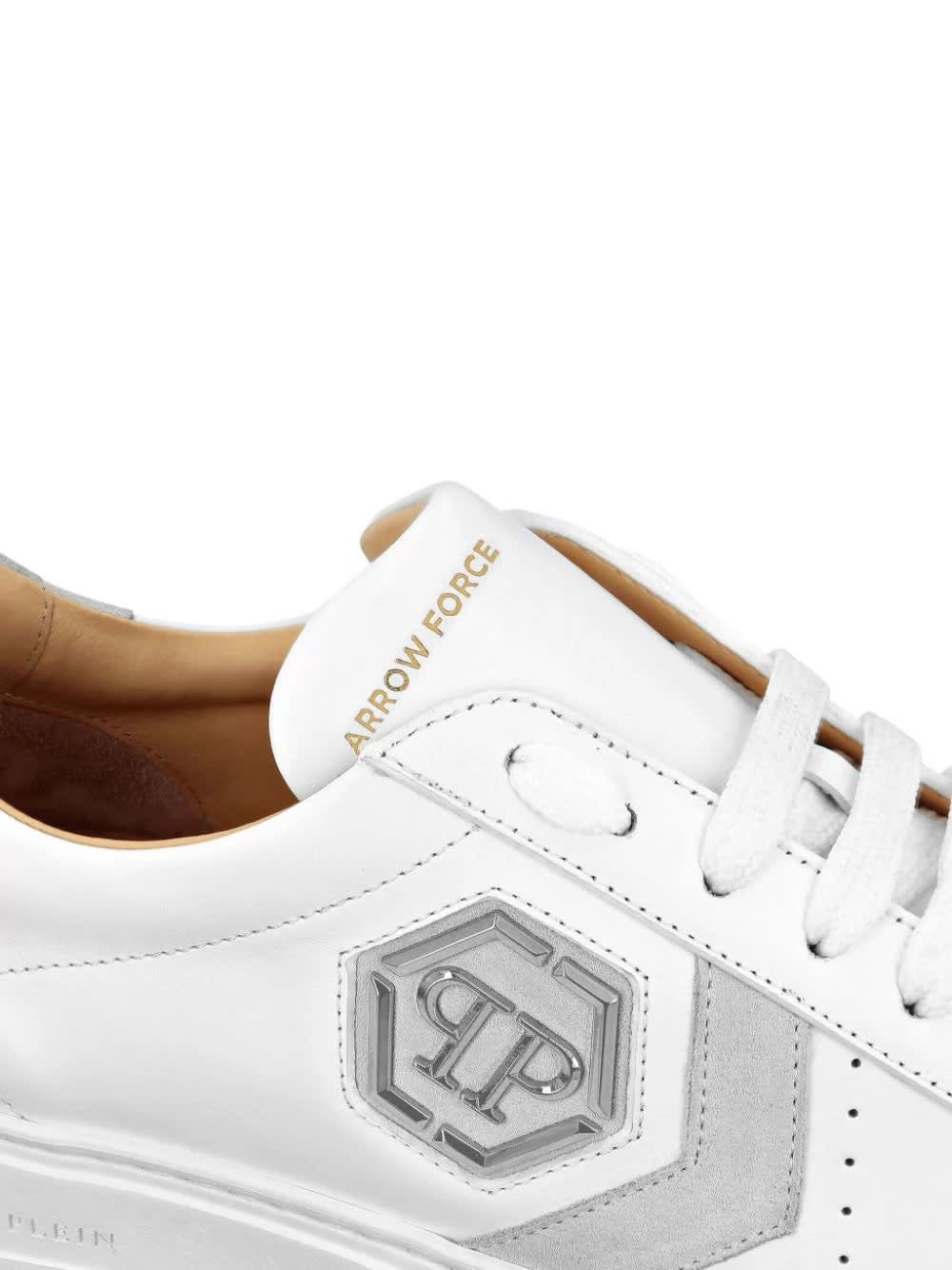 Shop Philipp Plein Low-top Leather Arrow Force Sneakers In White