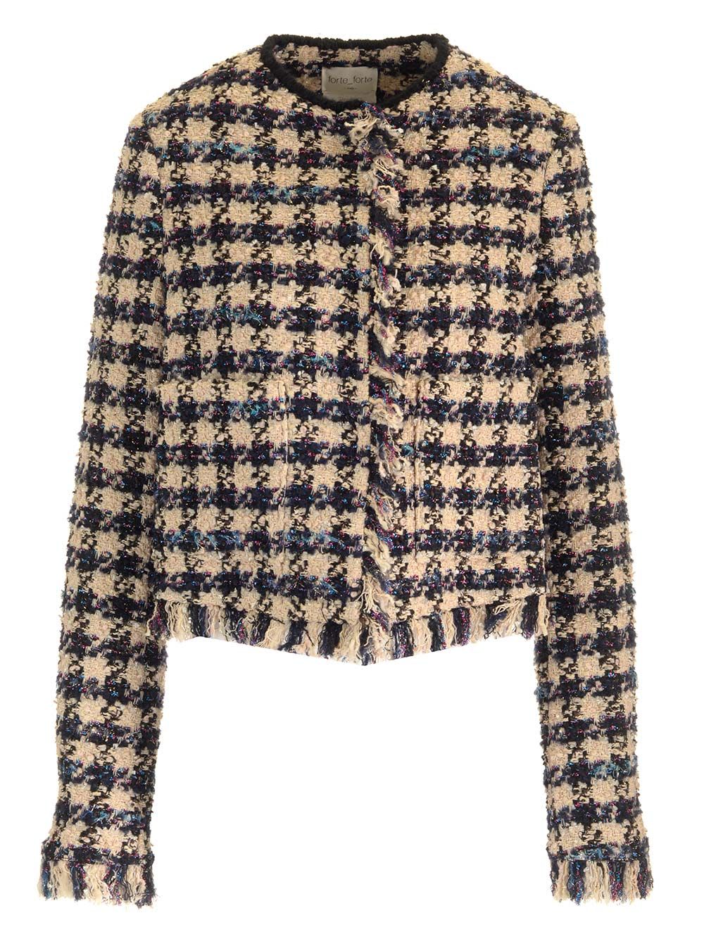 Shop Forte Forte Houndstooth Cropped Jacket In Blue