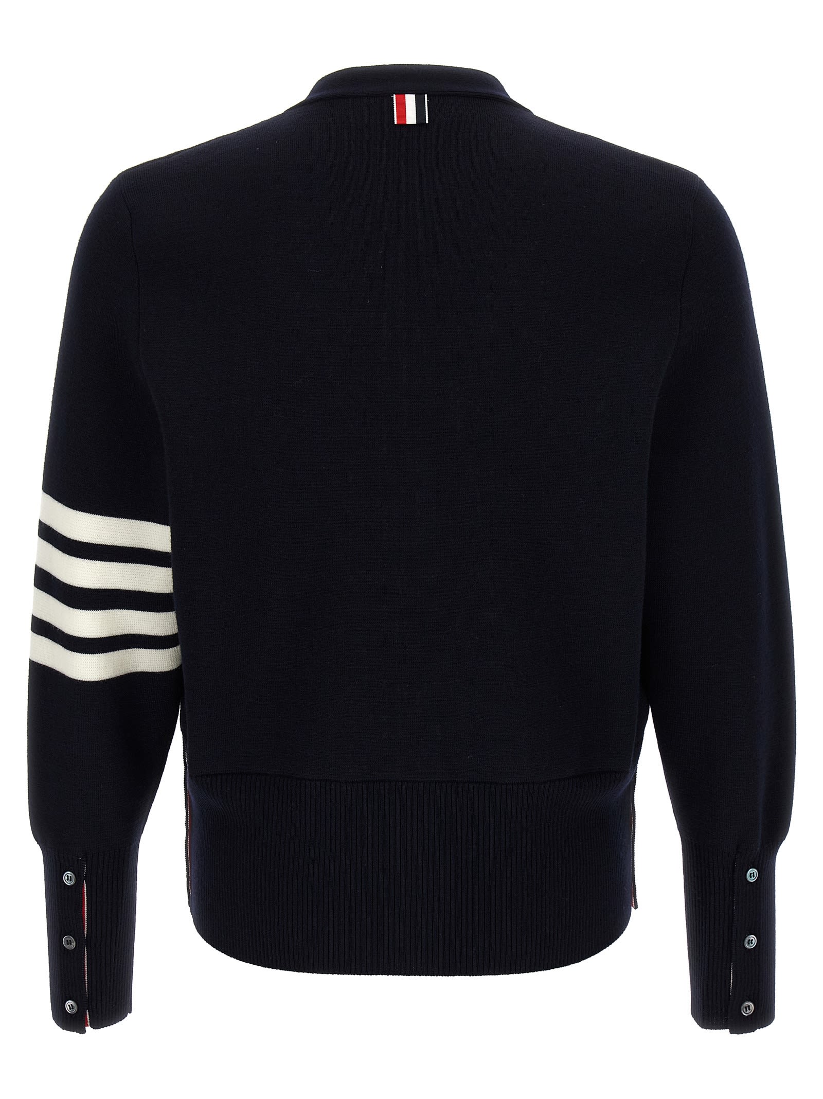 Thom Browne Wool Cardigan With Striped Sleeve Detail In Black