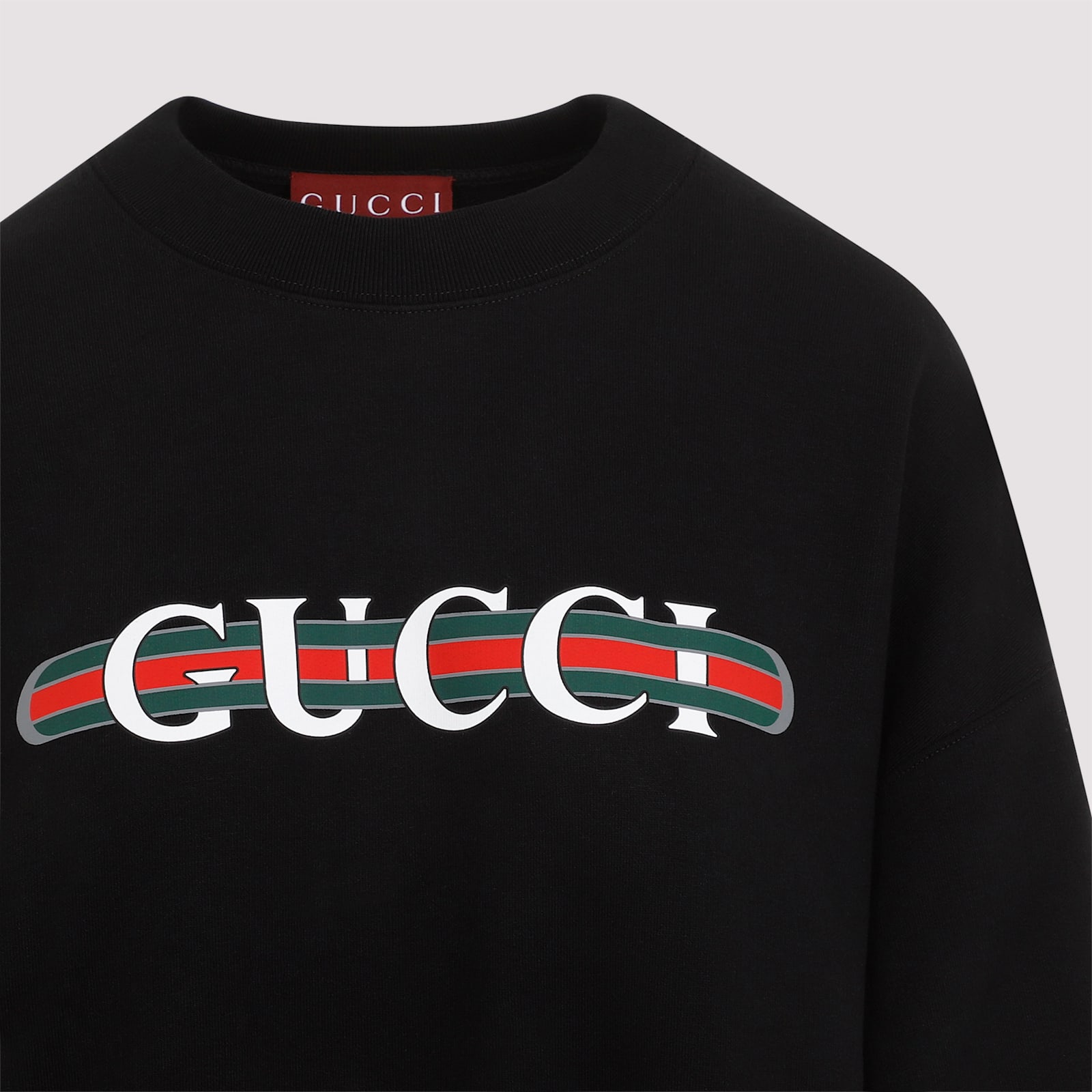 Shop Gucci Crewneck Sweater In Black Multicolor