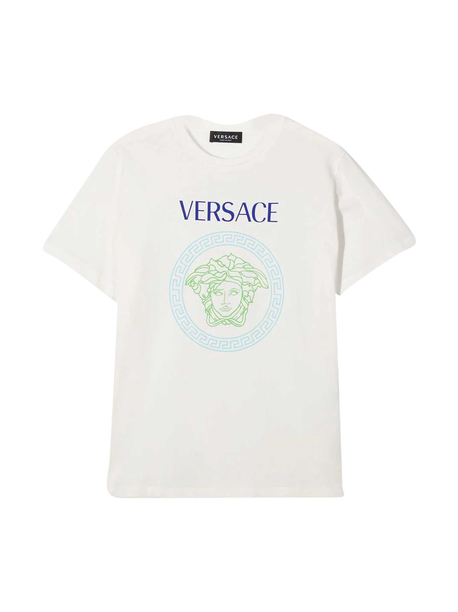 Versace White T-shirt With Multicolor Press Young