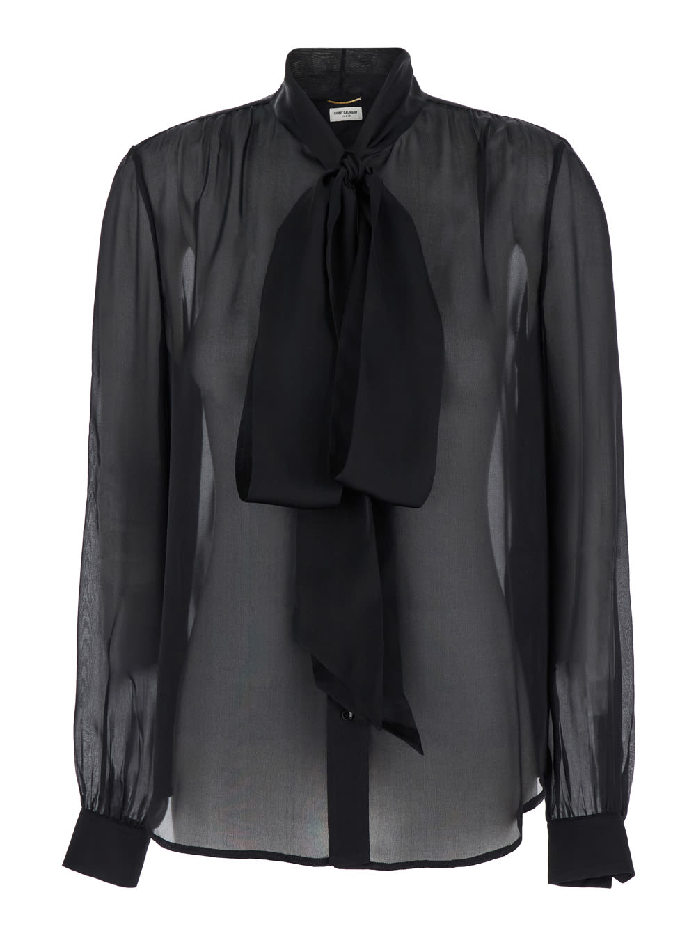 Shop Saint Laurent Black Tie Neck Blouse In Silk Woman