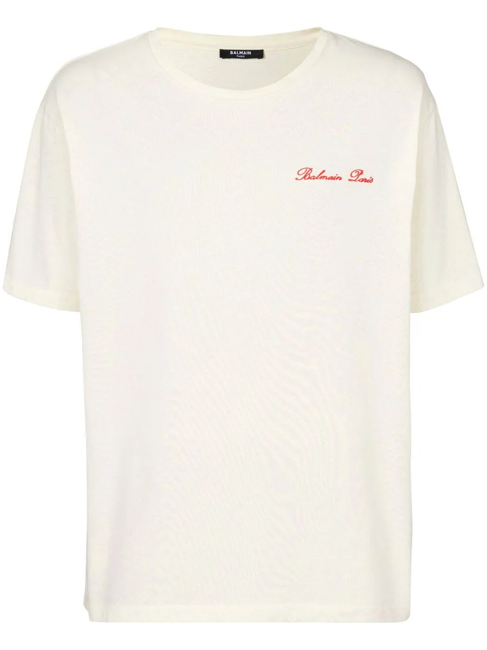 Shop Balmain Back Western Print T-shirt Straight Fit In Gsk Crème Multico