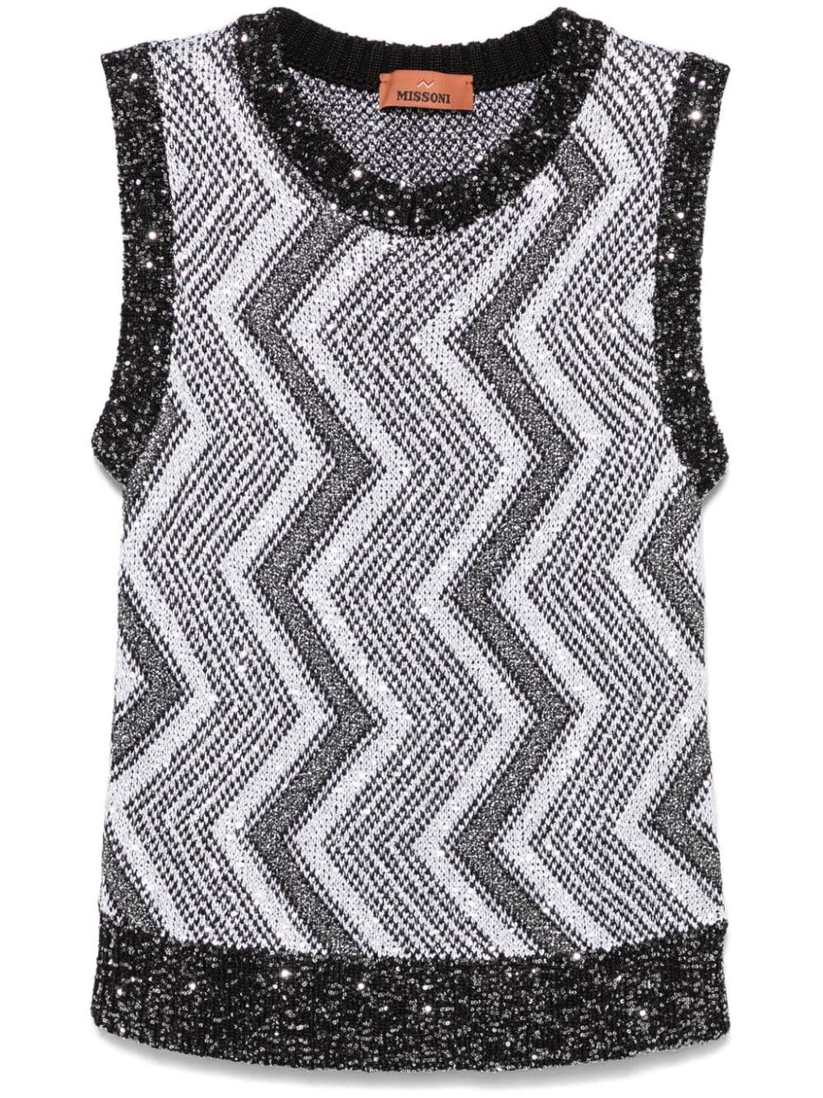 Vest With Macro Zig Zag And Sequins