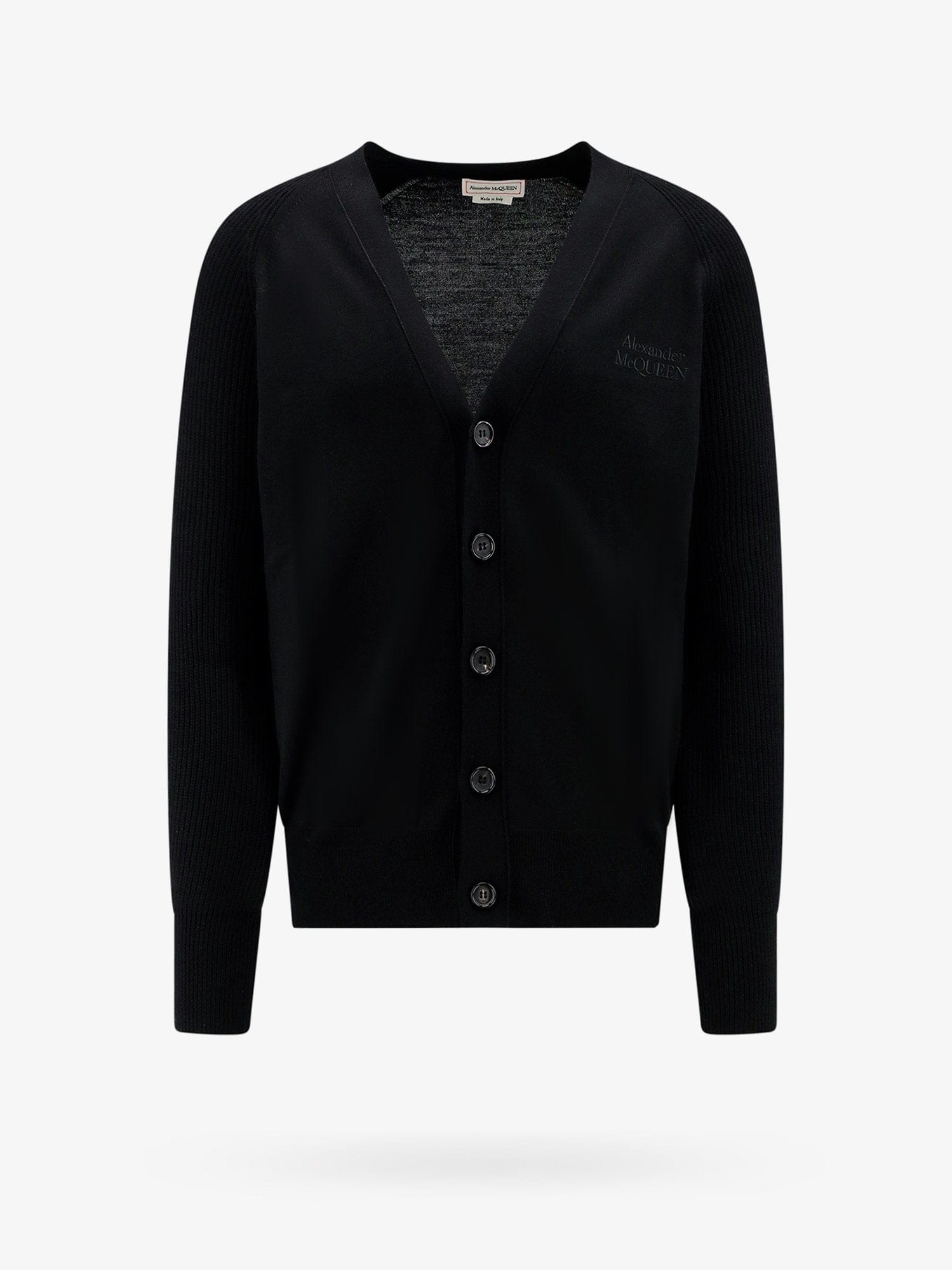Alexander Mcqueen Wool Cardigan With Logo Embroidery In Black