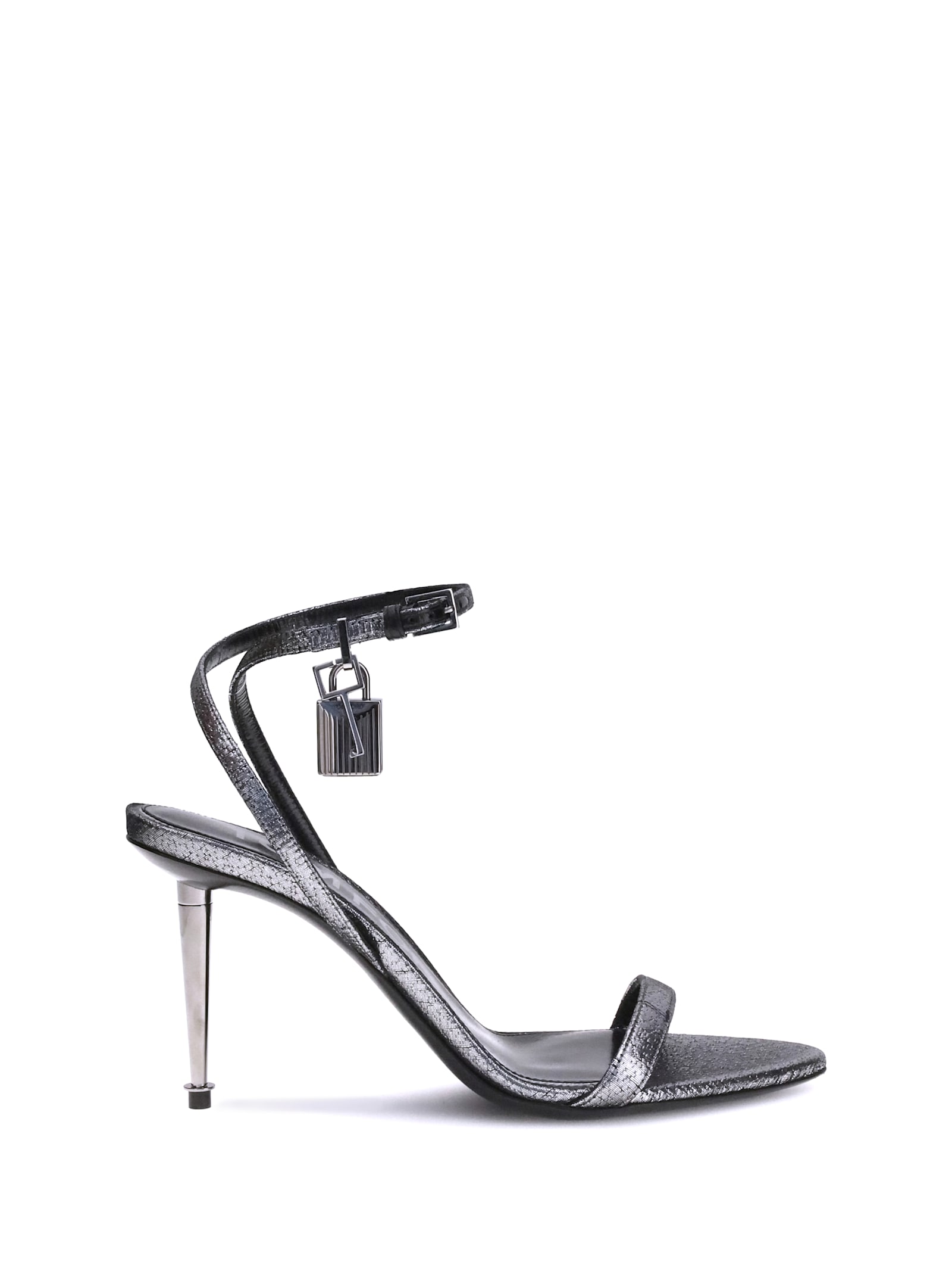 Tom Ford Laminated Heeled Sandals With Laminated Effect In Silver