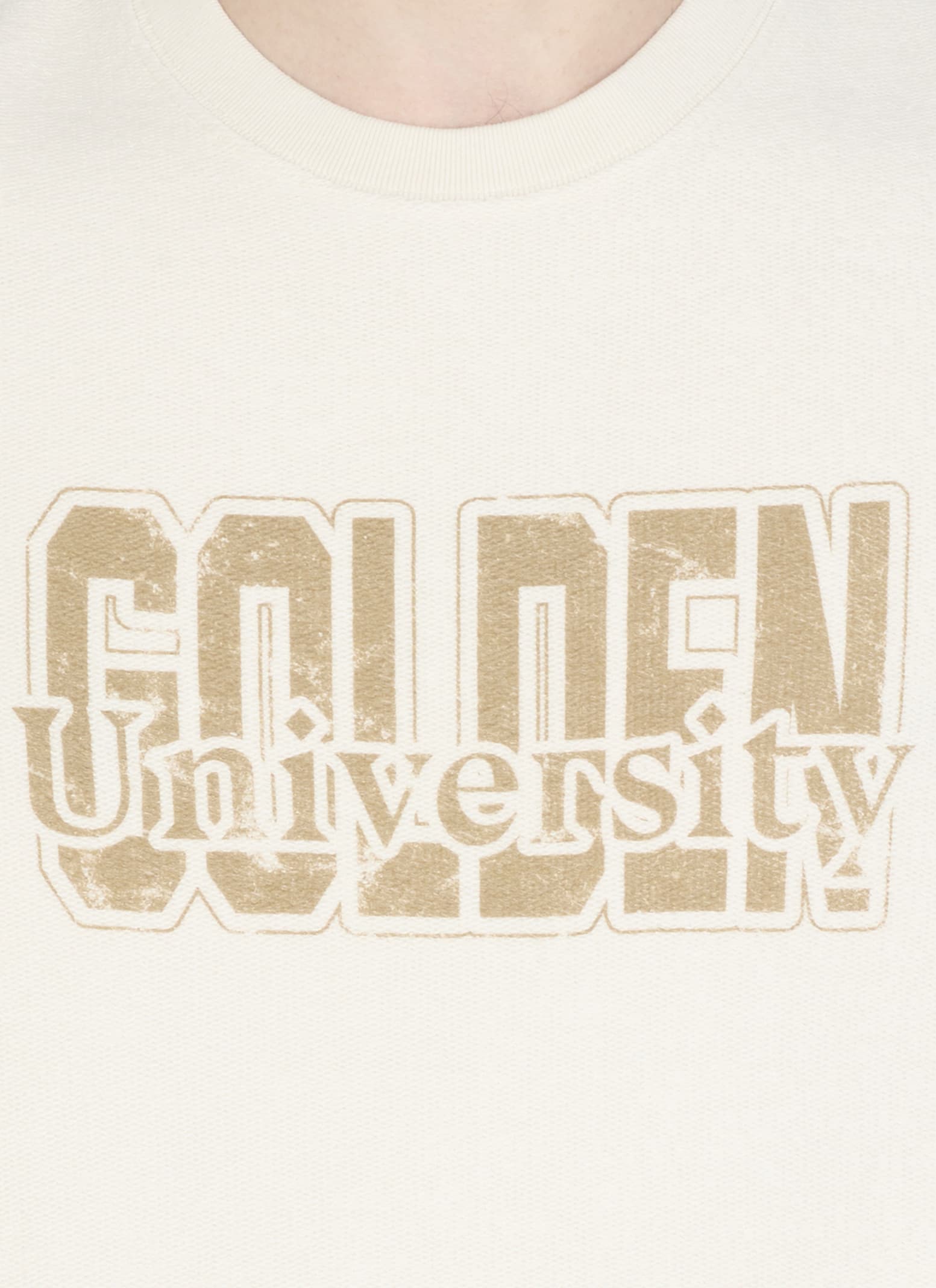 Golden Goose Ivory Cotton Sweatshirt With Contrasting Logo In Multi