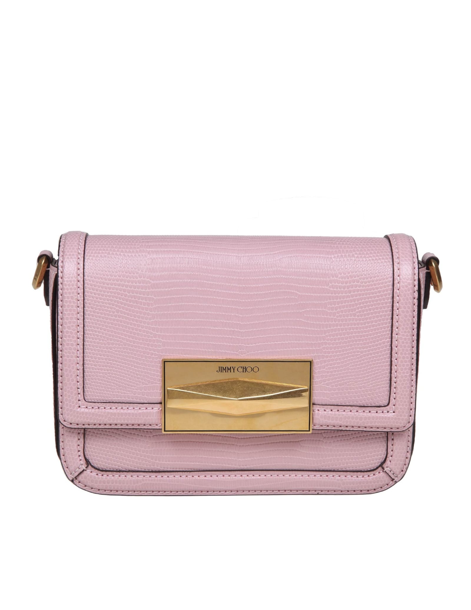 Shop Jimmy Choo Pink Snake Print Leather Crossbody In Rose