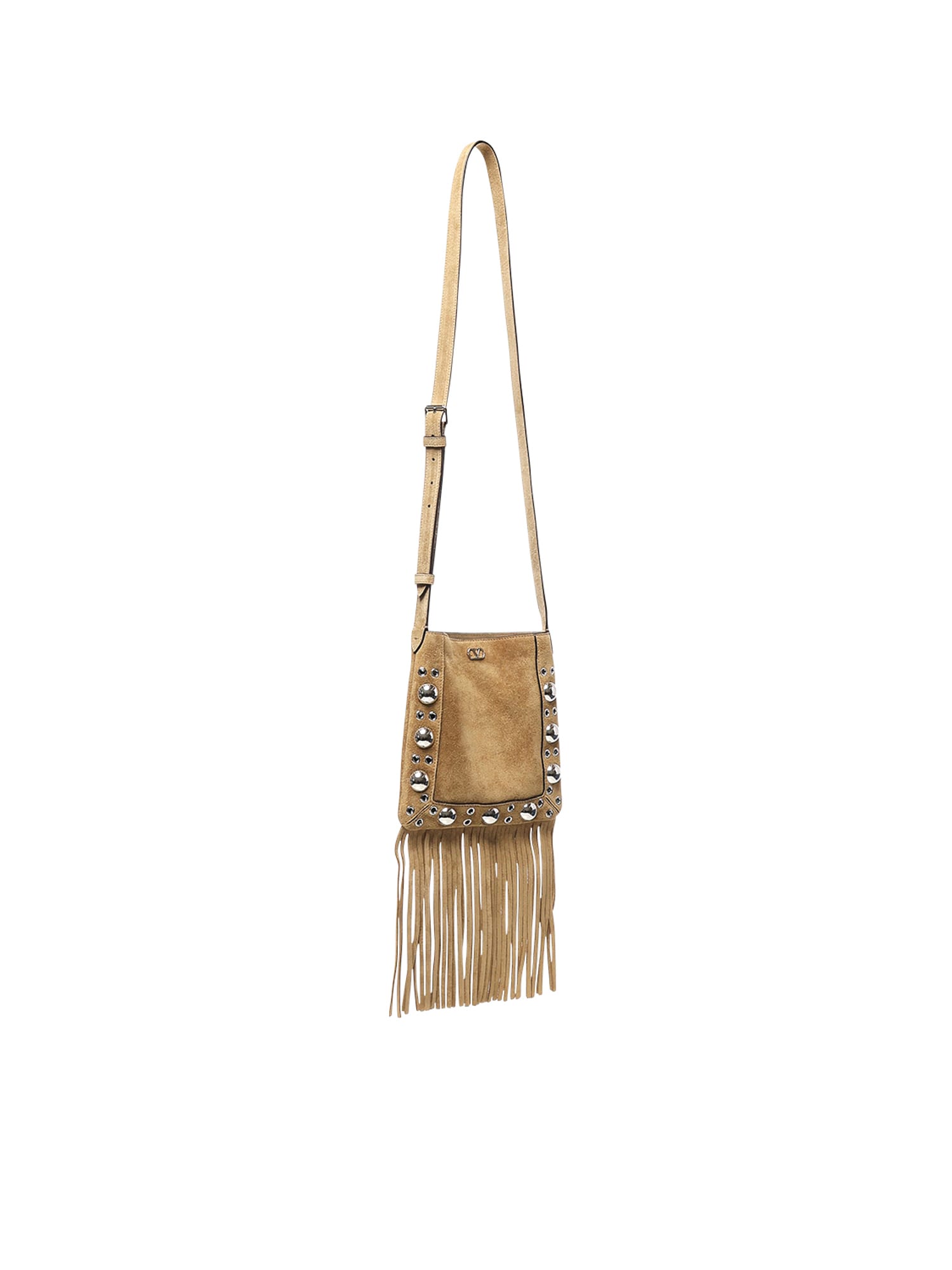 Valentino Nellcôte Vlogo Suede Bag With Studs In Brown