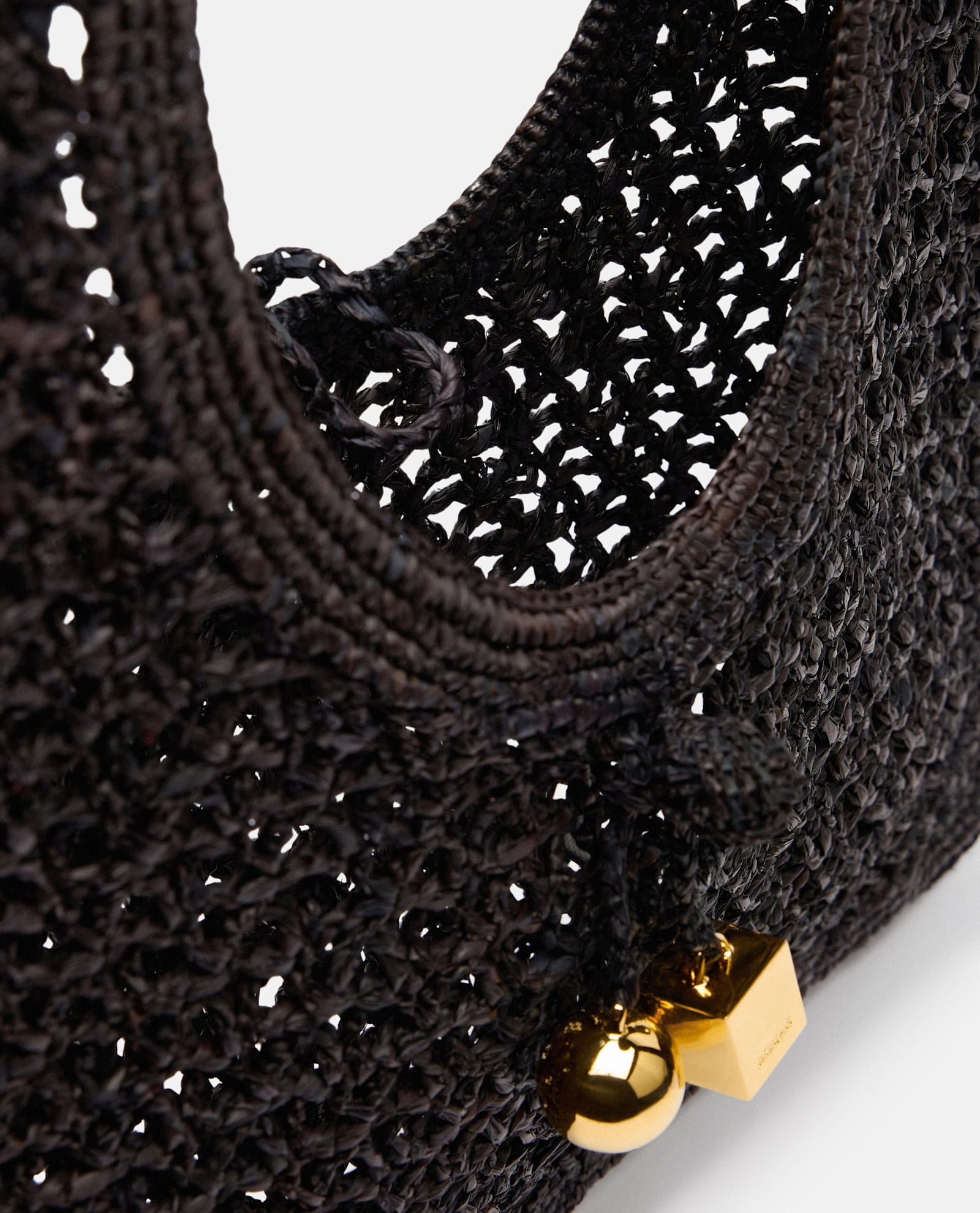 Jacquemus Carre Spiaggia Embellished Braided Raffia Tote In Black