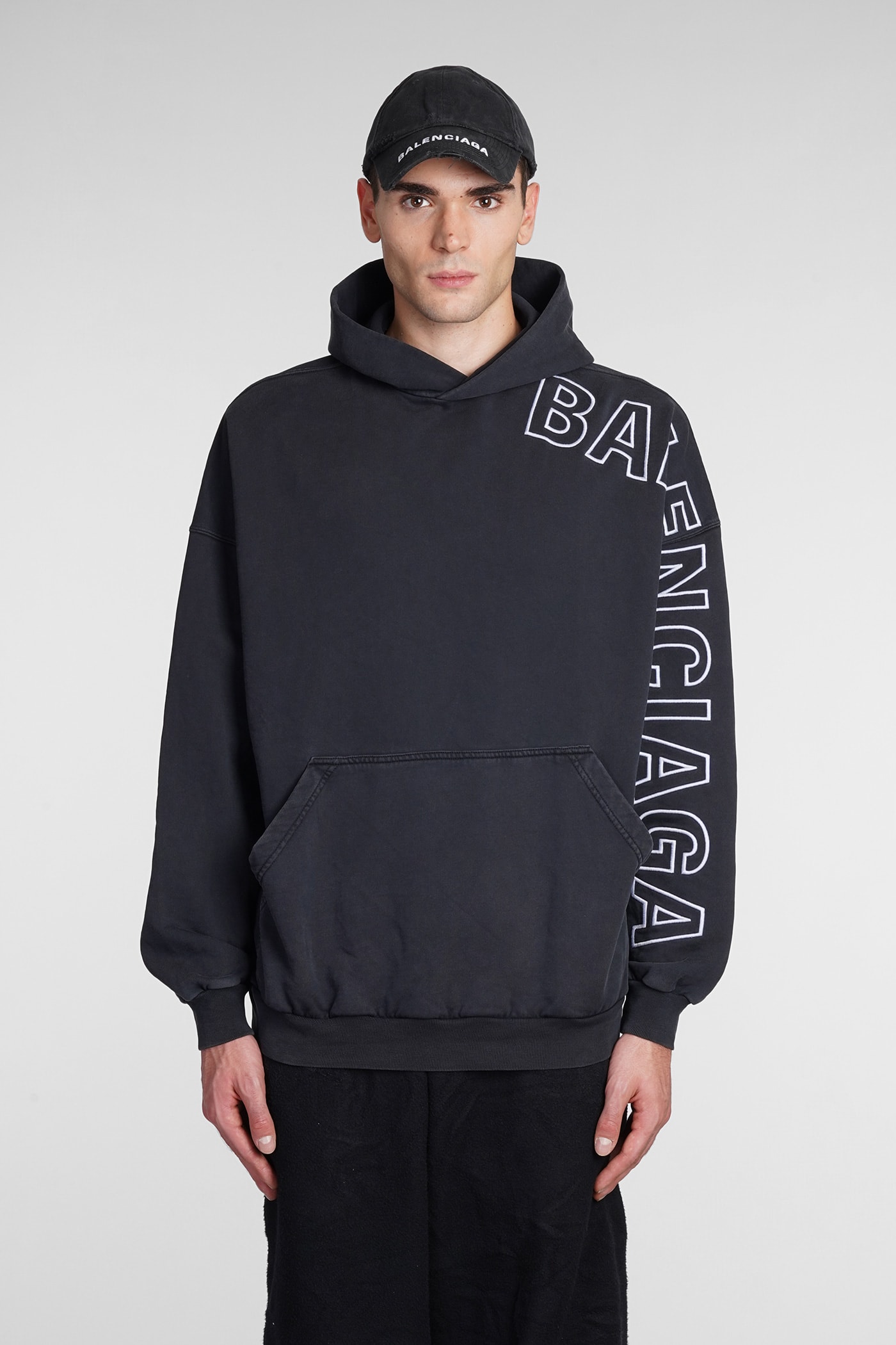 Balenciaga Logo Embroidered Oversized Hoodie In Black